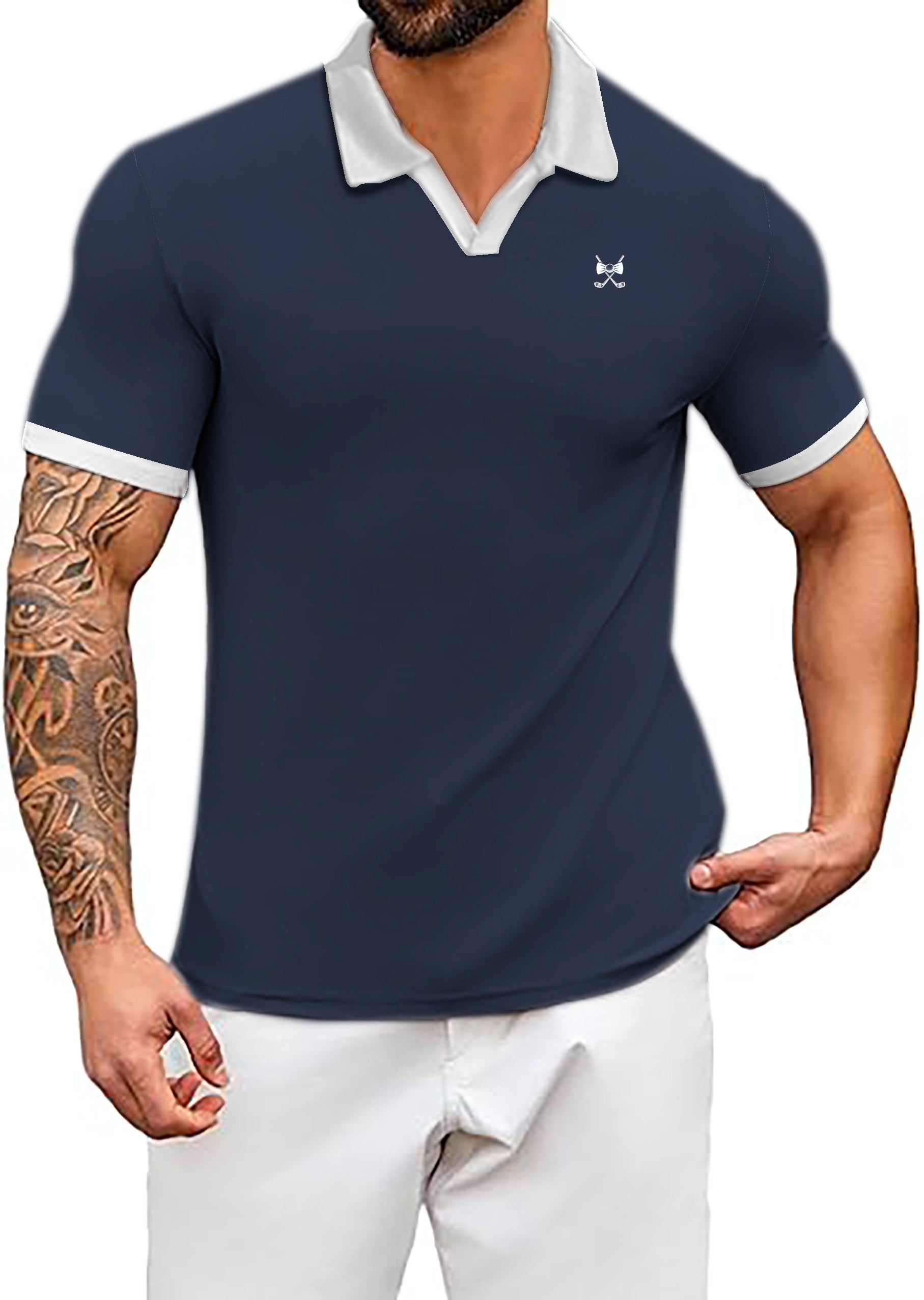 Men's Navy Hamster V Neck Golf Polo Shirts