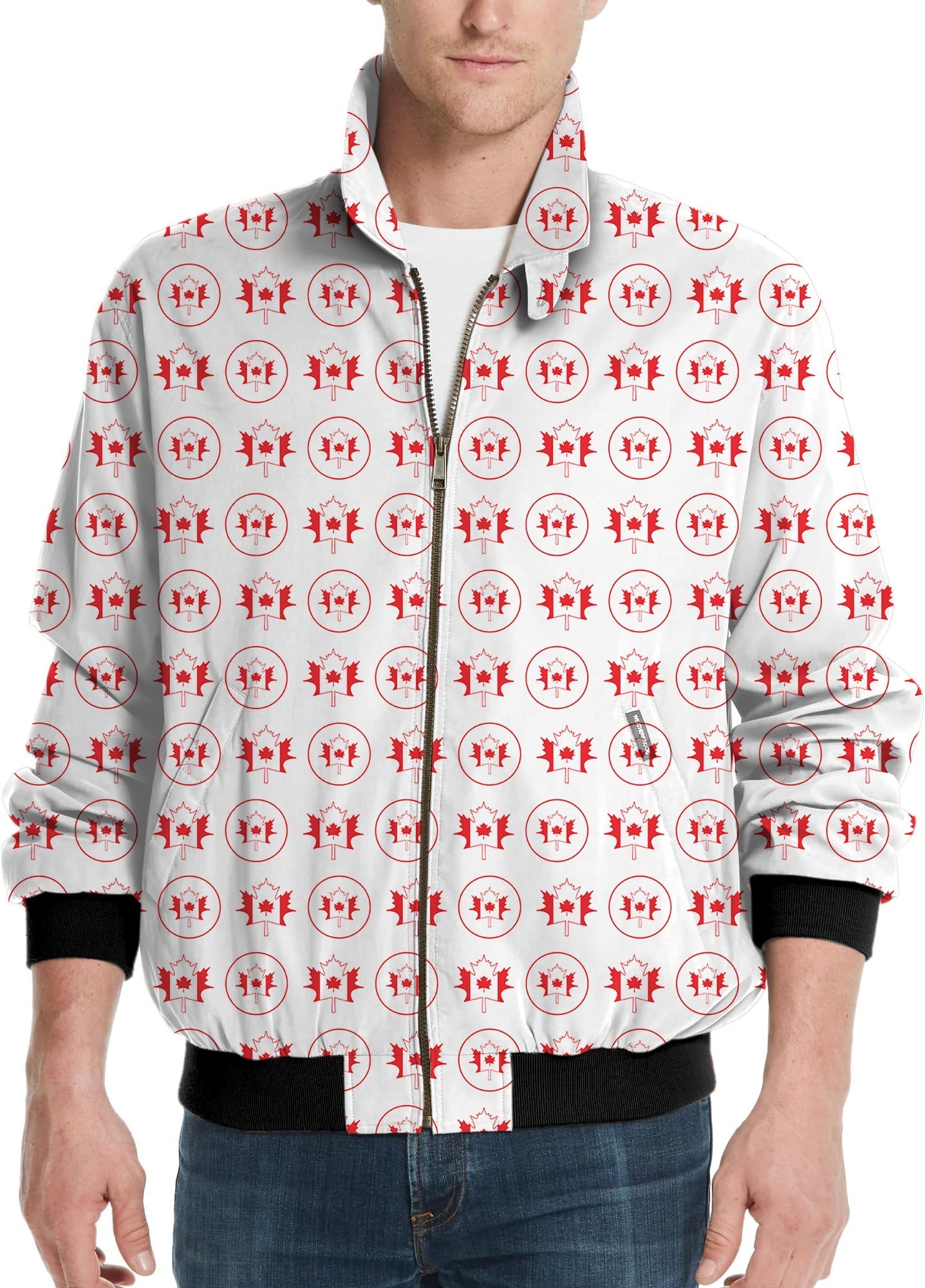 Men's golf windbreaker jacket with Circle Canada Maple Leaves pattern and custom team logo options