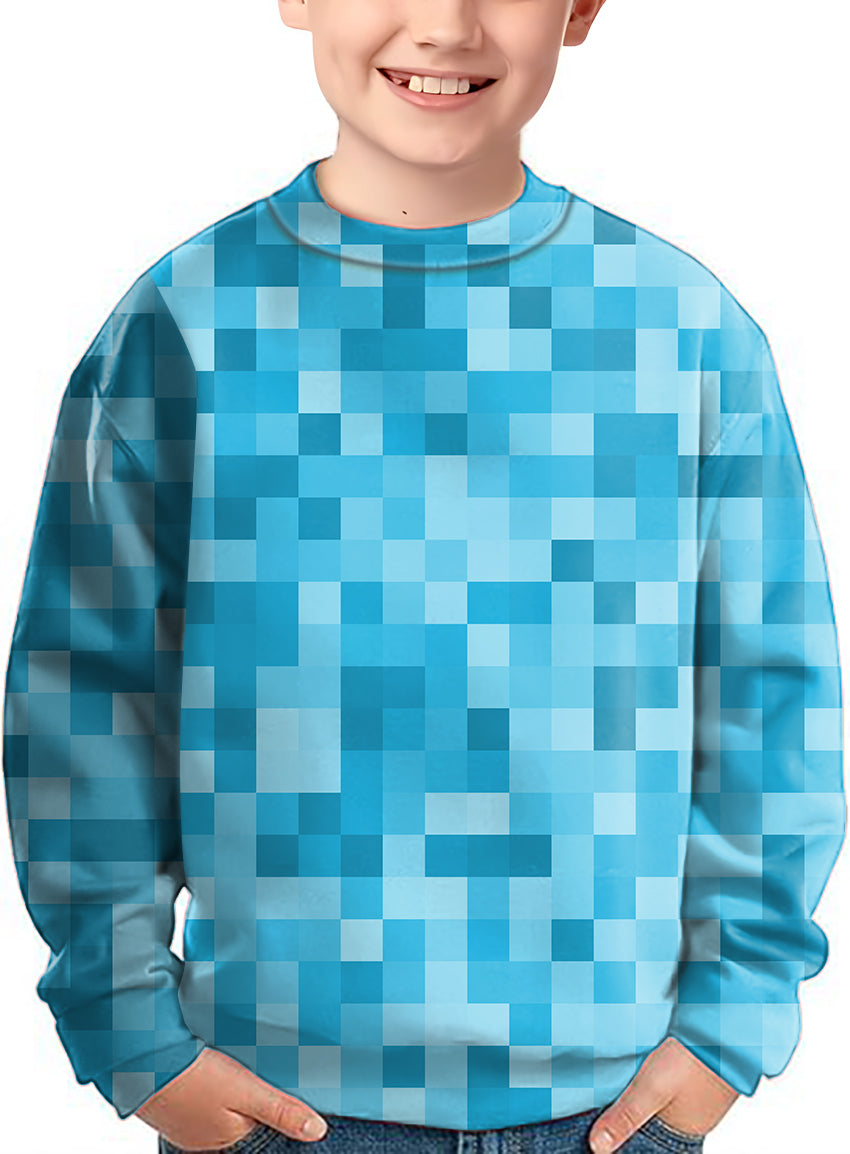 Blue Pixel Big Crewneck kids pullover with pixelated blue pattern