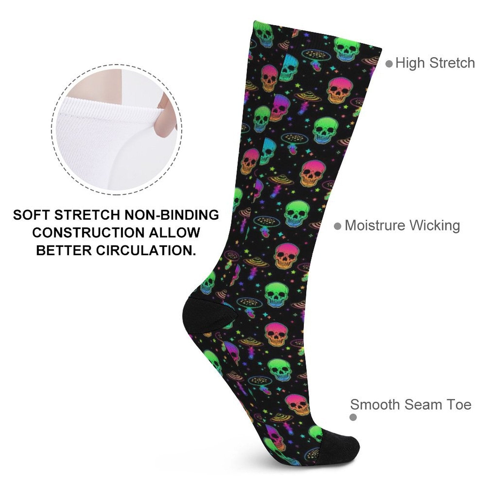 Neon Mushroom Skeleton Prined socks Gifts for Men Women