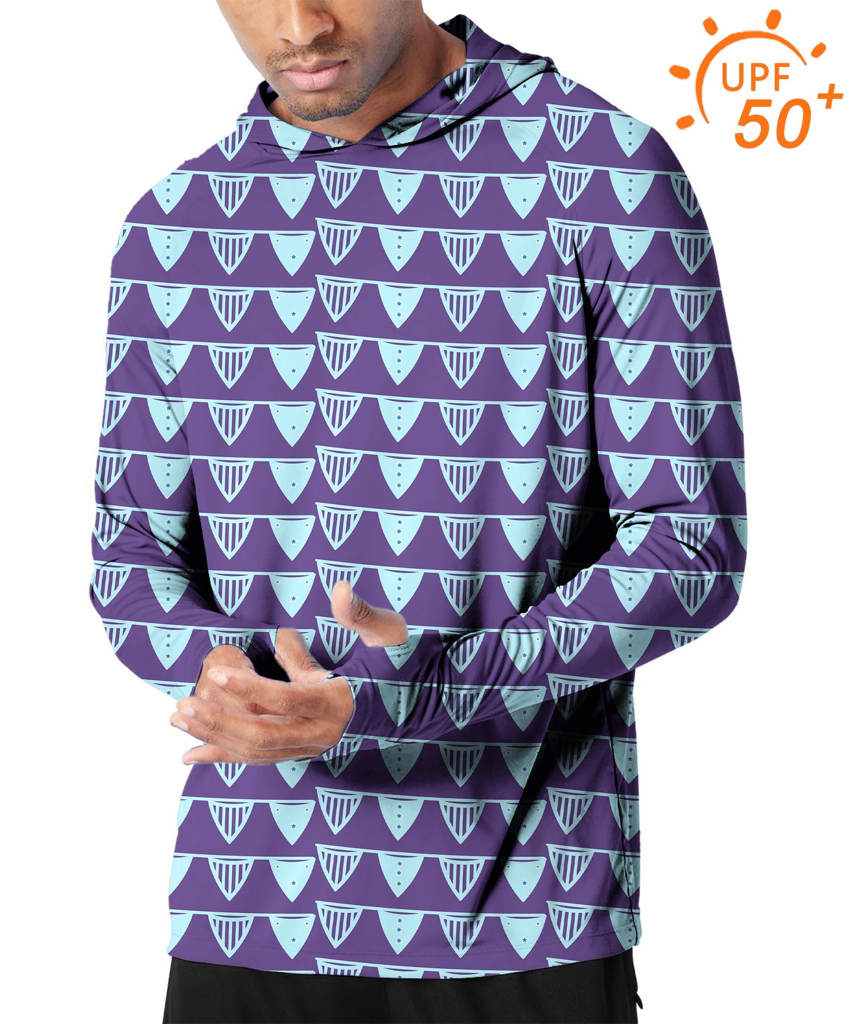 Men's Outdoor Blue Flag slim fit hoodie with UPF 50+ sun protection and breathable fabric for outdoor activities