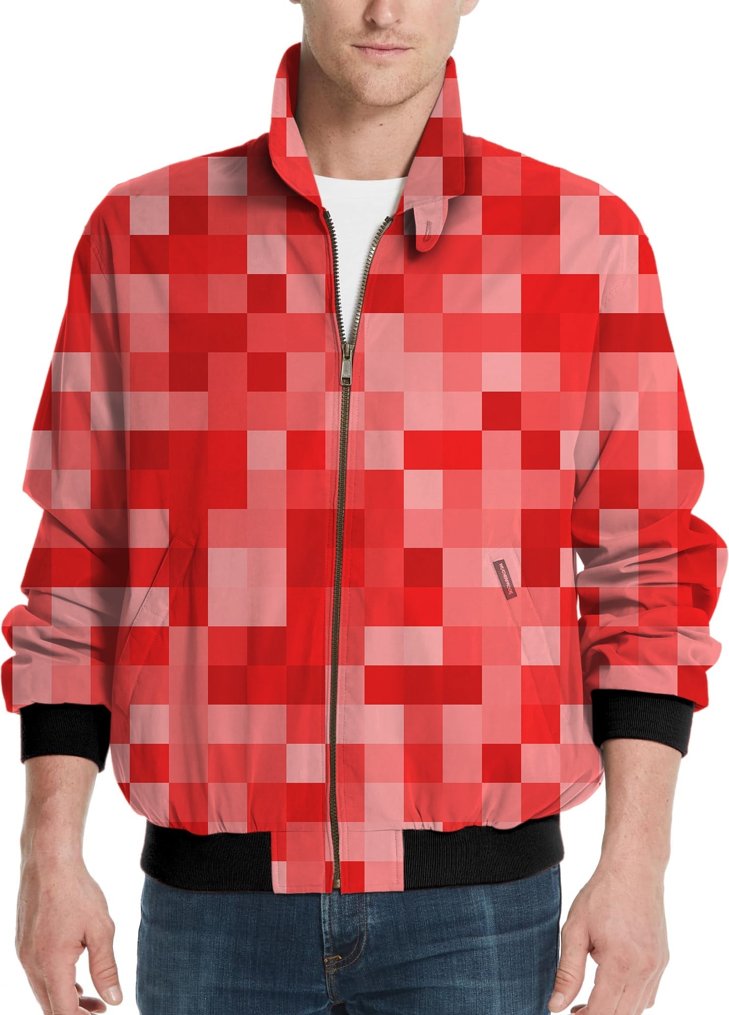 Red Pixel Big Men's golf windbreaker jacket with pixelated red pattern and black cuffs