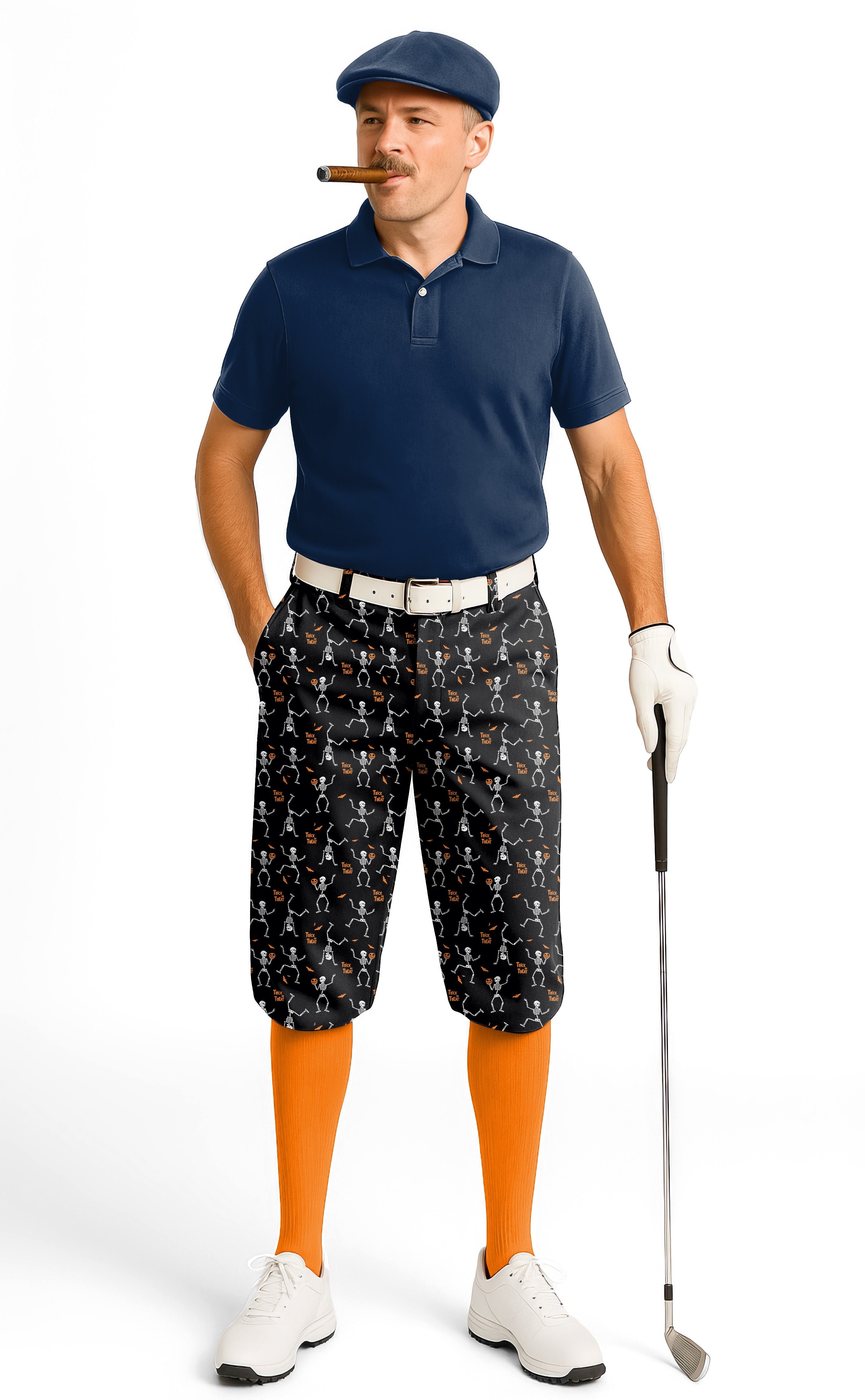 Men's Halloween Dancing Skeletons golf knickers with snug ankle cuffs and breathable fabric