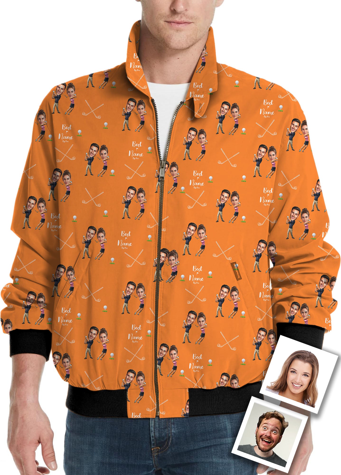 Custom Couple Photo Face & Name-Men's Golf Windbreaker Light Jacket