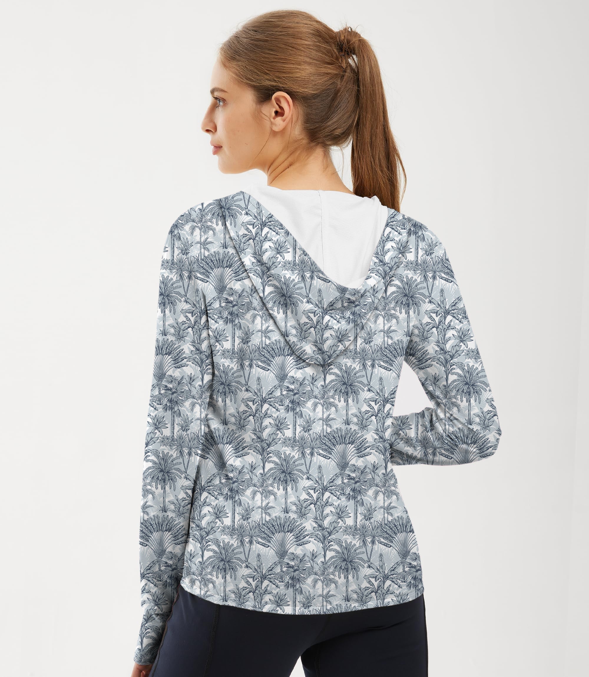Women's Outdoor Twilight slim fit zip hoodie with palm tree print for golf sun protection