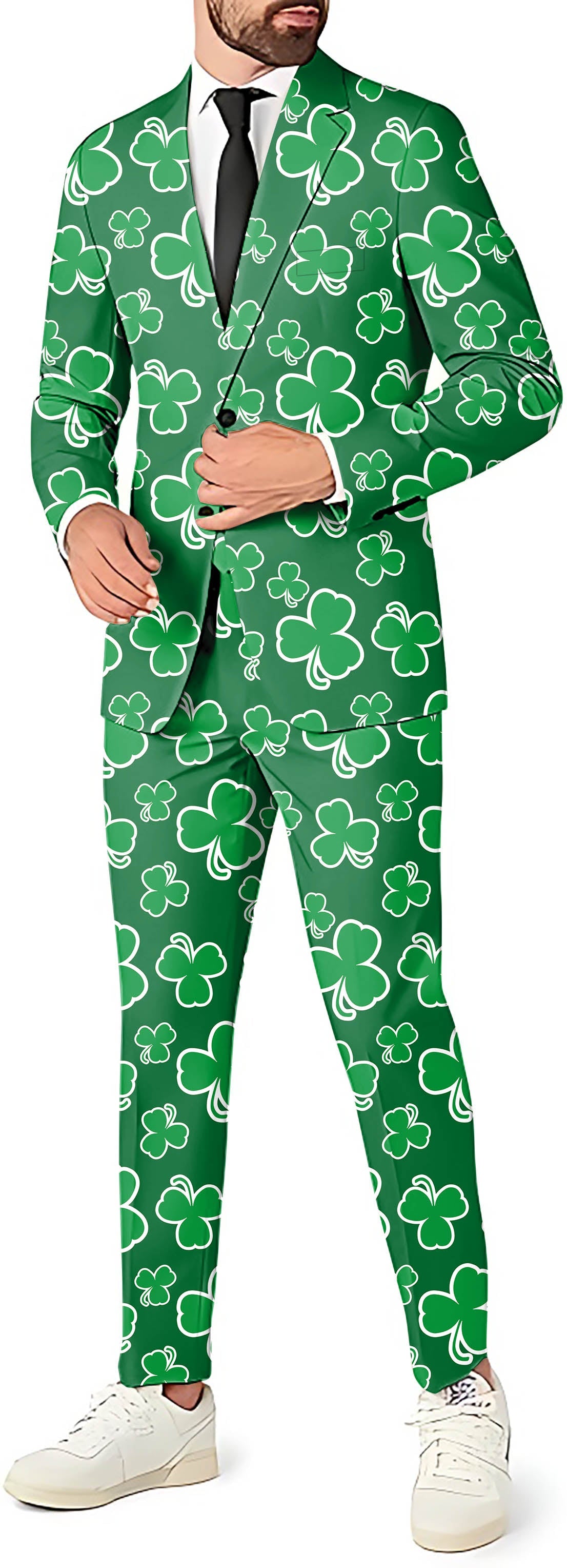 Men's green leaf clover St. Patrick's Day party suit with blazer, vest, and pants
