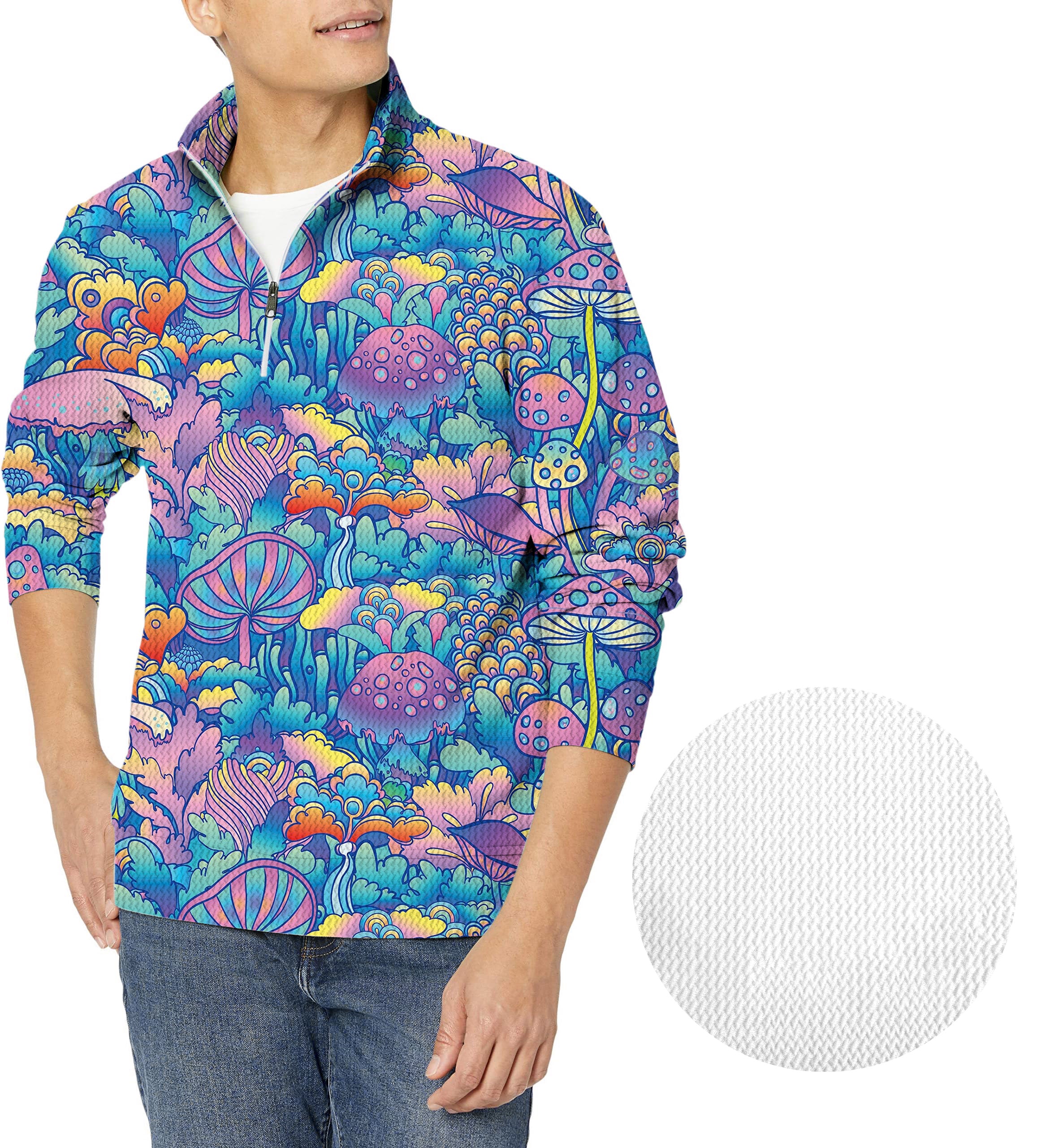magic mushroom-Men's Golf Waffle Zipper Pullover