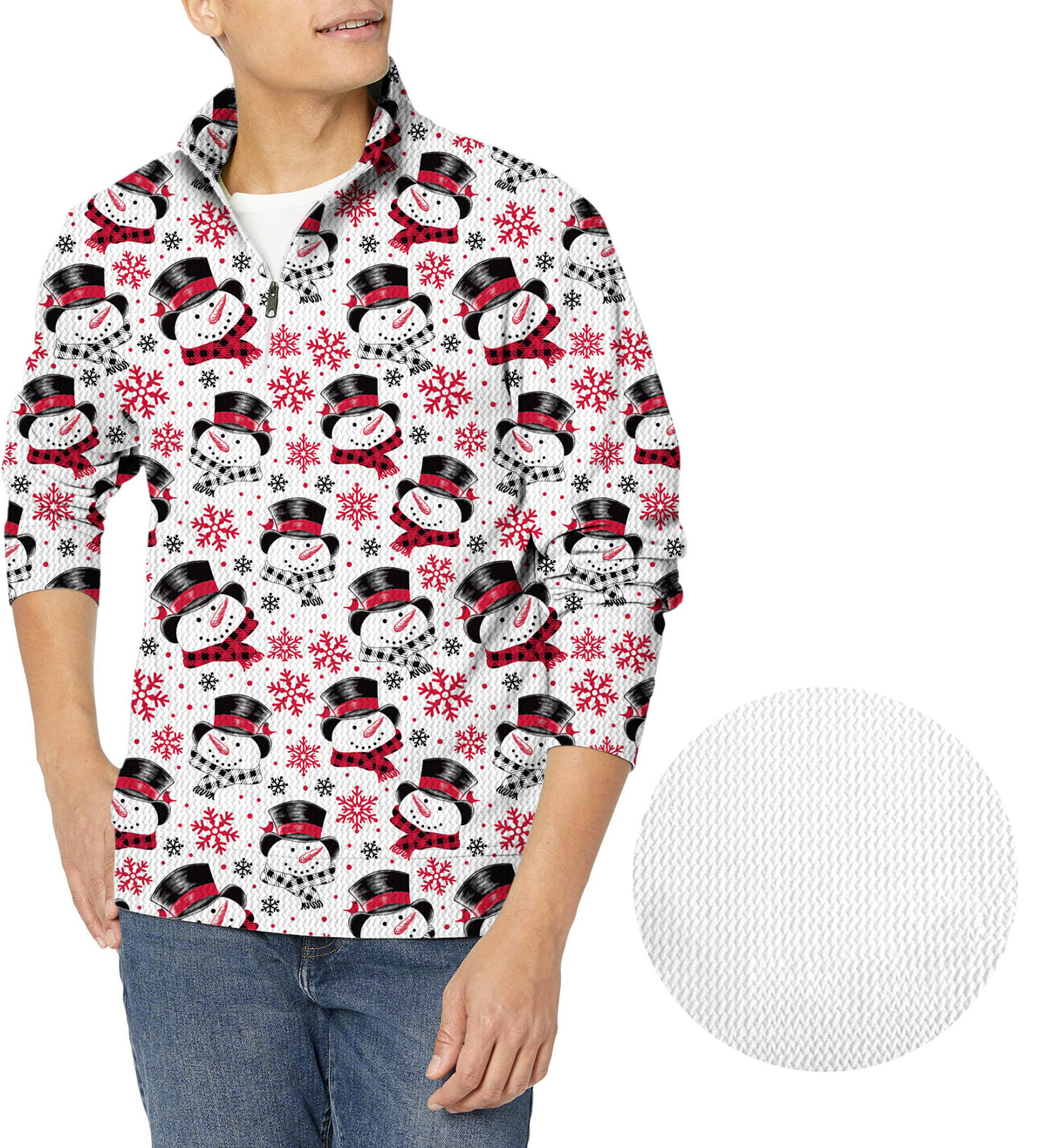 Christmas Snowman Men's Golf Waffle Zipper Pullover