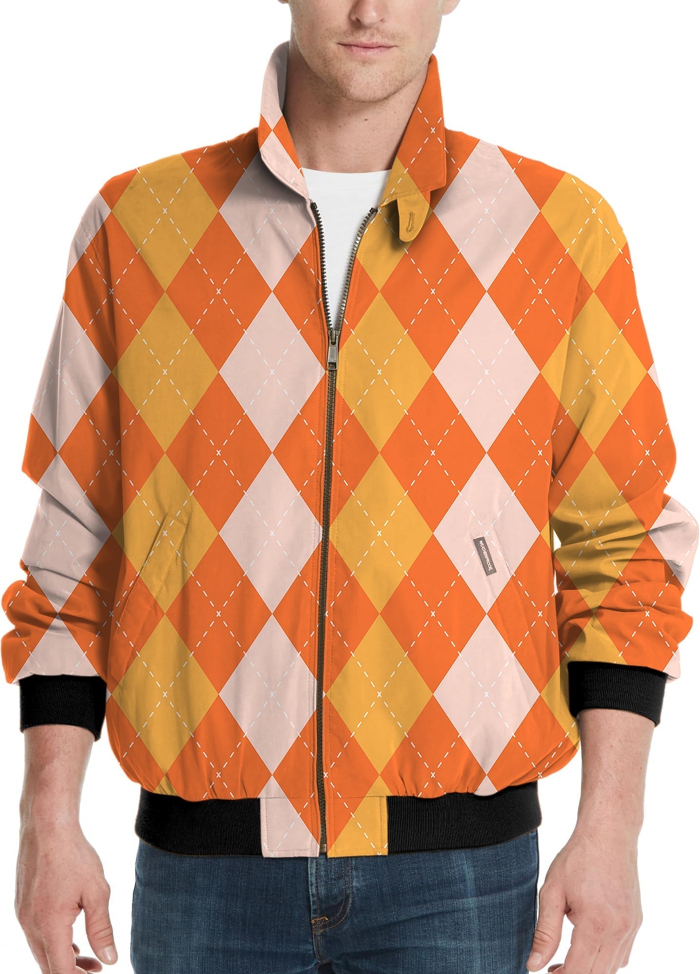 Halloween orange apricot argyle men's golf windbreaker light jacket with custom team logo option