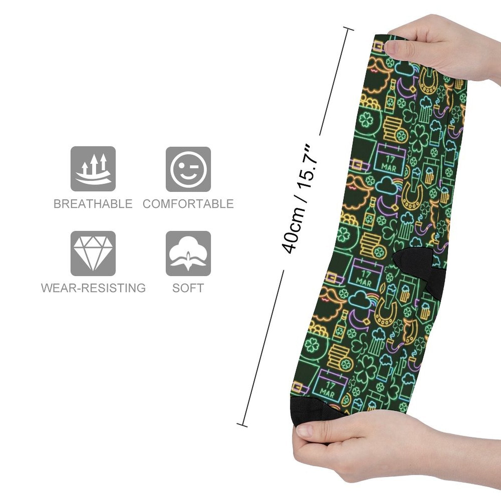 Neon Saint Pattys Party Prined socks Gifts for Men Women