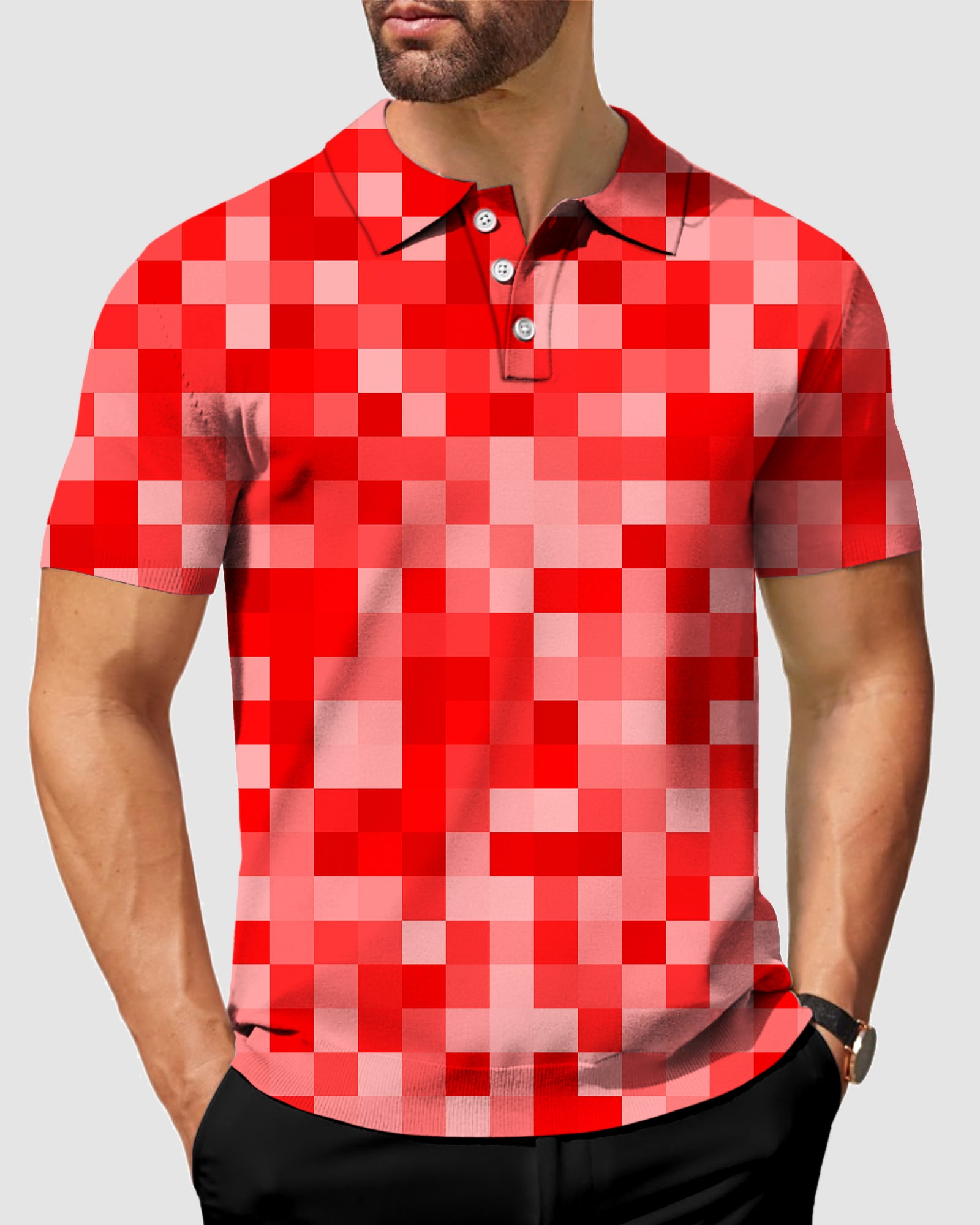 Men's Red Pixel Big Polo