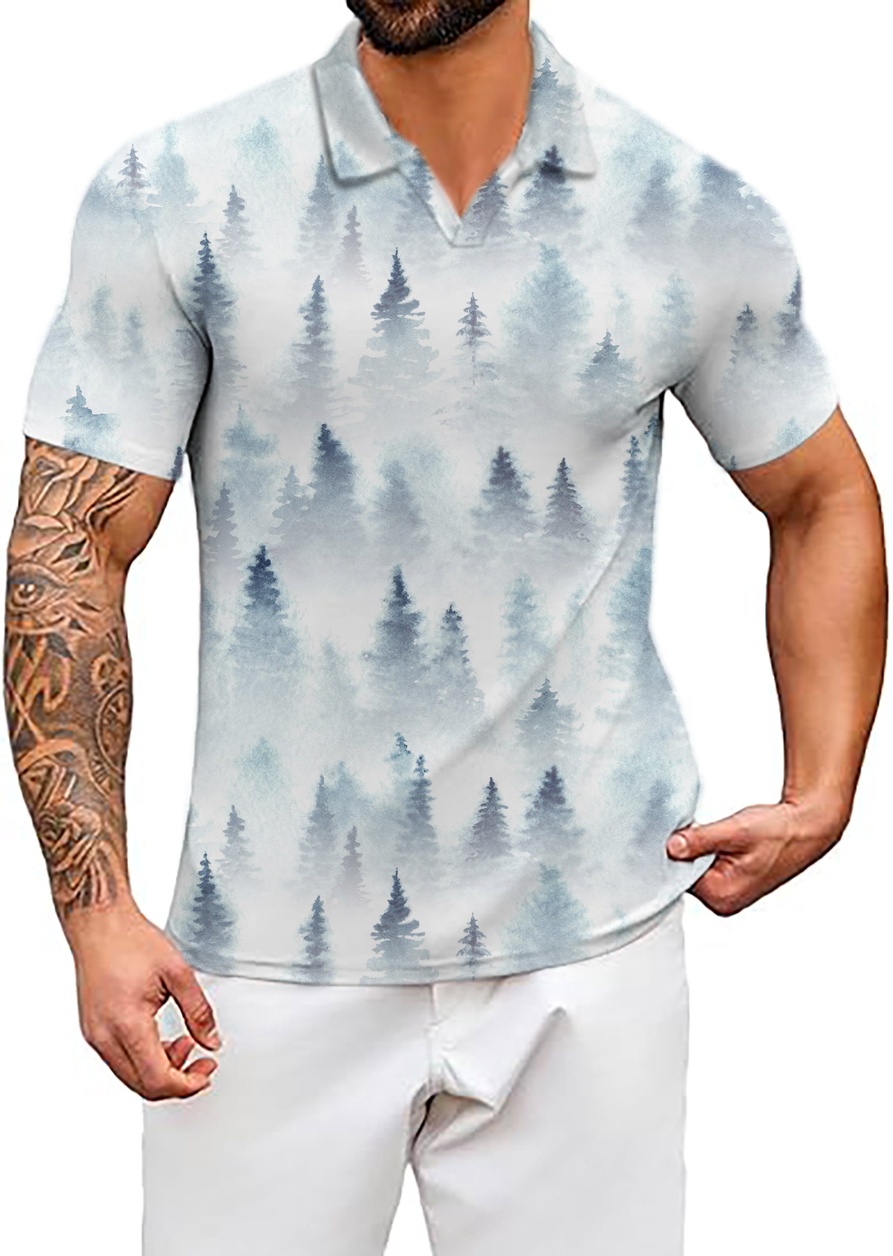 Men's Subtle Pines V Neck Golf Polo Shirts