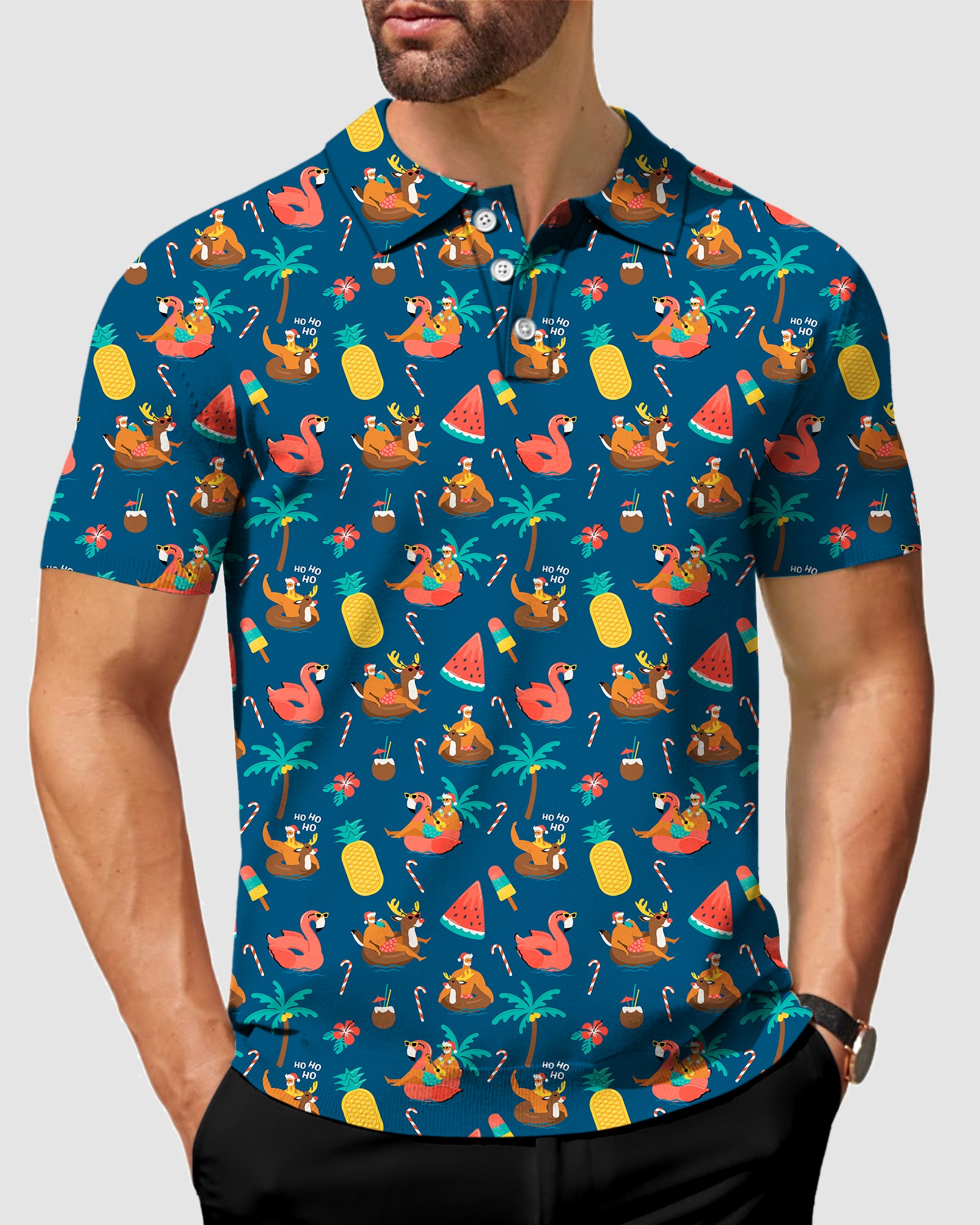 Men's Christmas Santa reindeer Summer Golf Polo