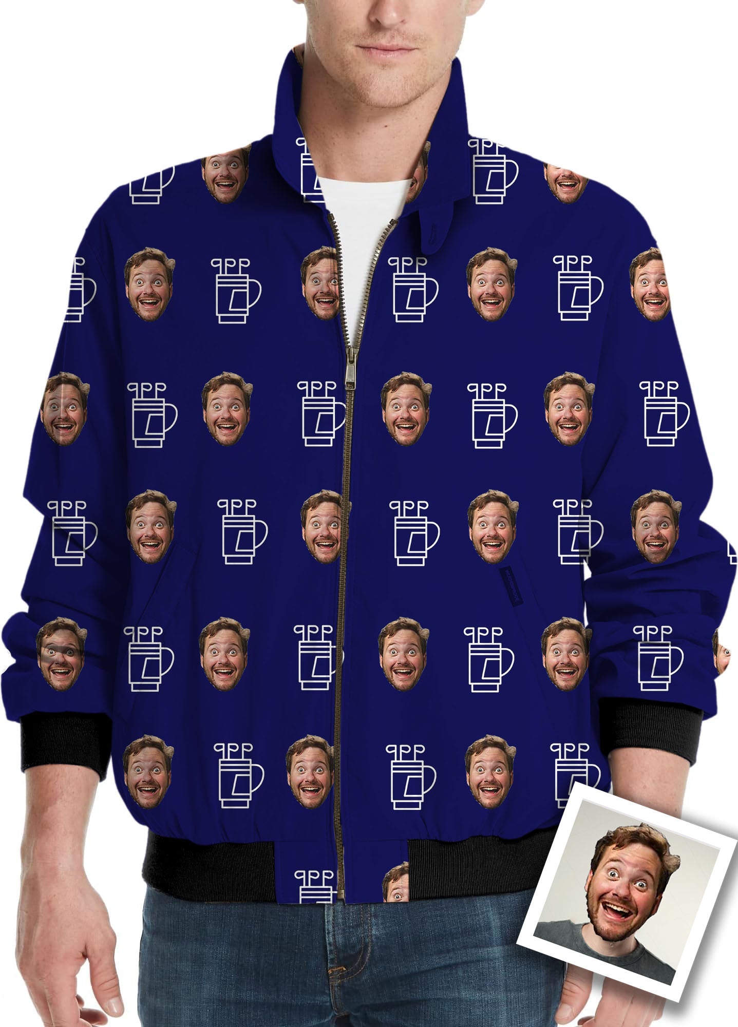 Custom Photo Funny Face Men's Golf Windbreaker Light Jacket