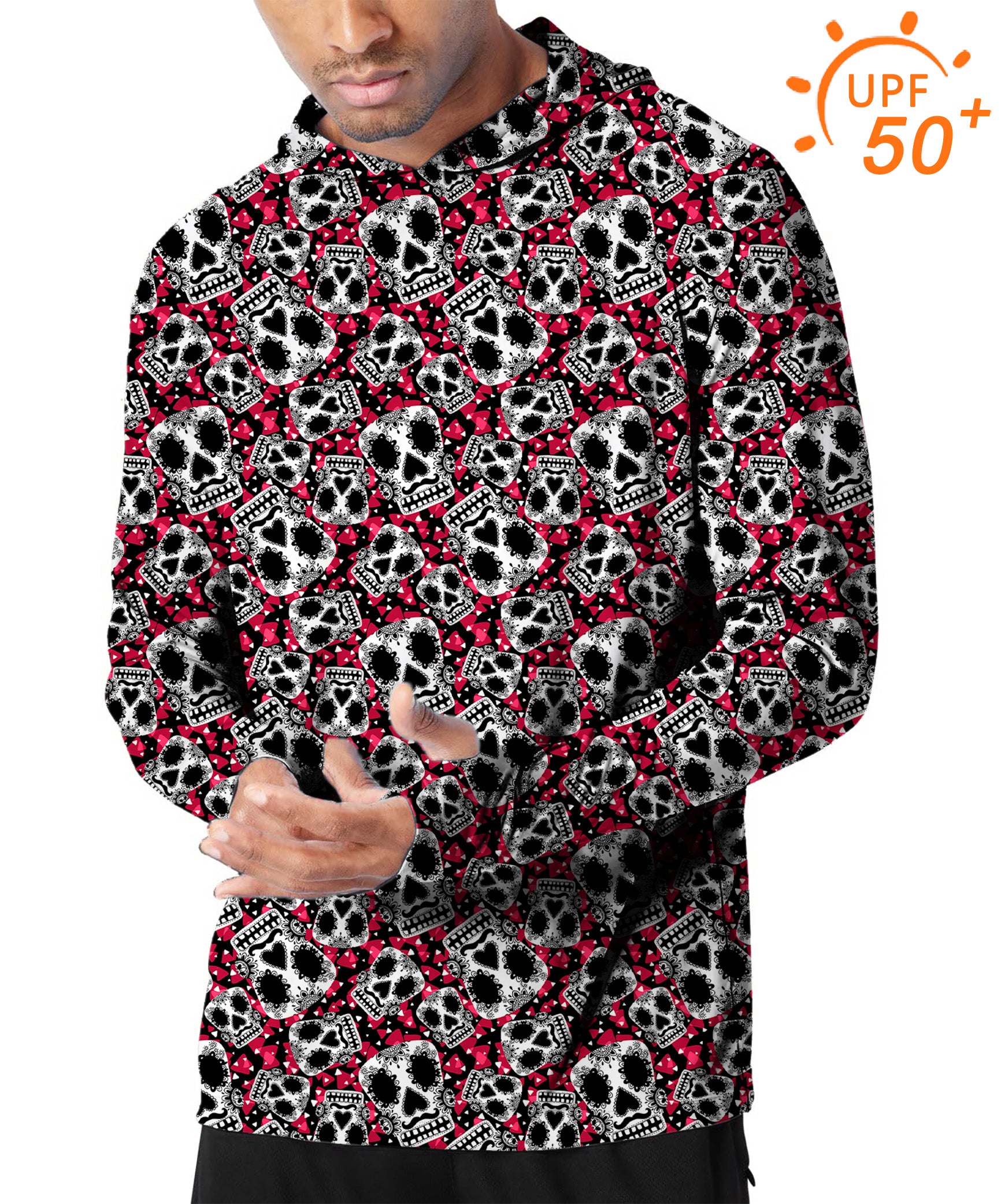 Men's Outdoor Sugar Skull Pattern Golf Sun Protection Loose Fit hoodies