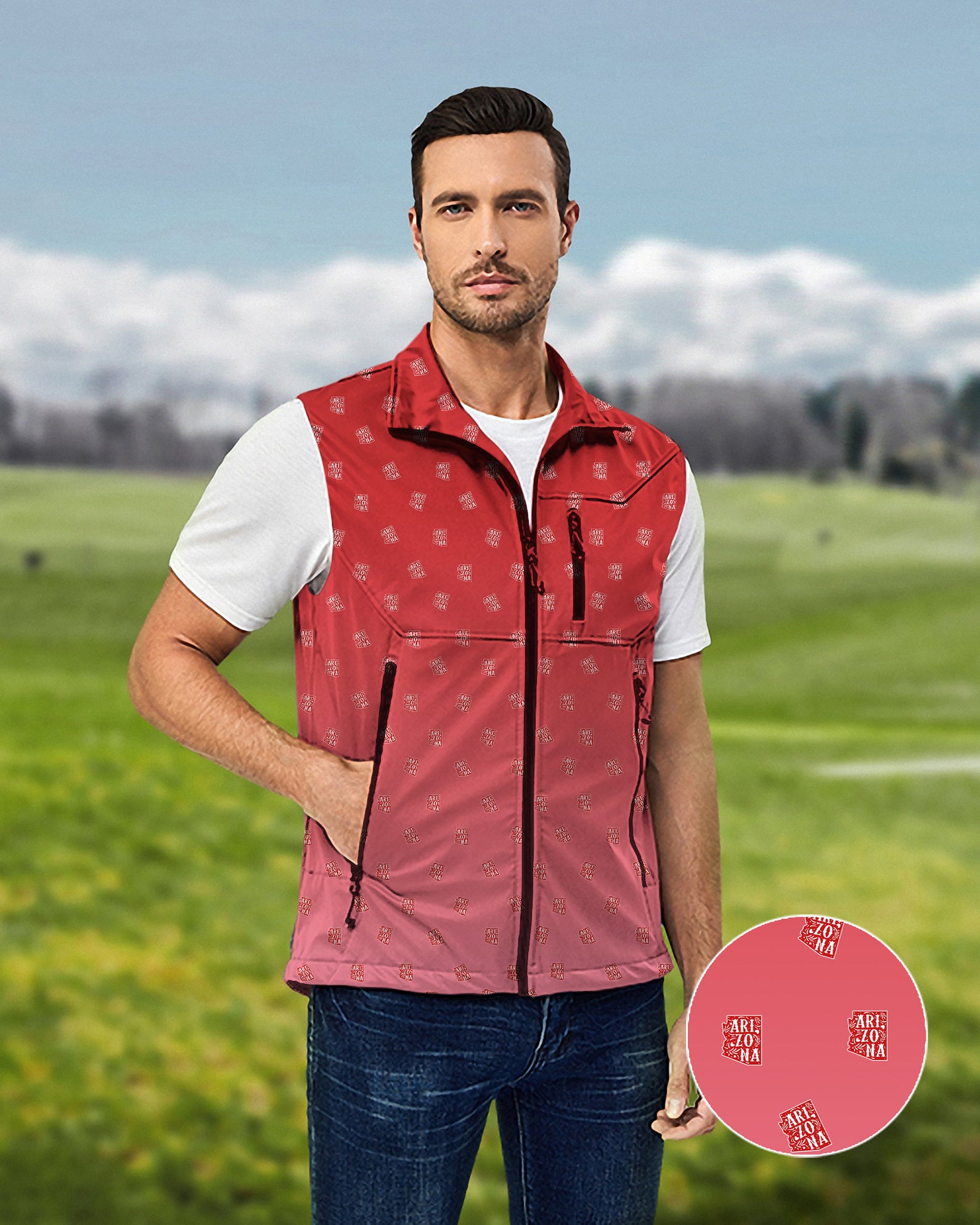 Men's Red Arizona Lightweight Softshell Vest Sleeveless Jacket for Golf Windproof Waterproof