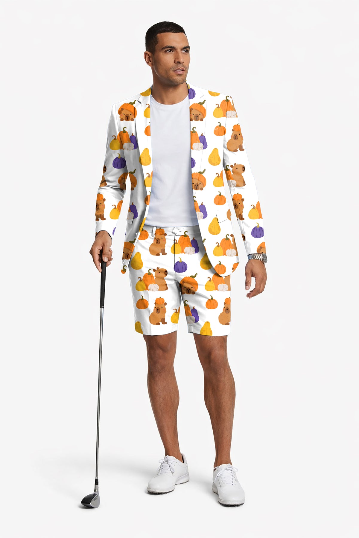 Halloween Capybara Men's Party Costumes-Theme Party 2pcs Suit set-Blazer Shorts