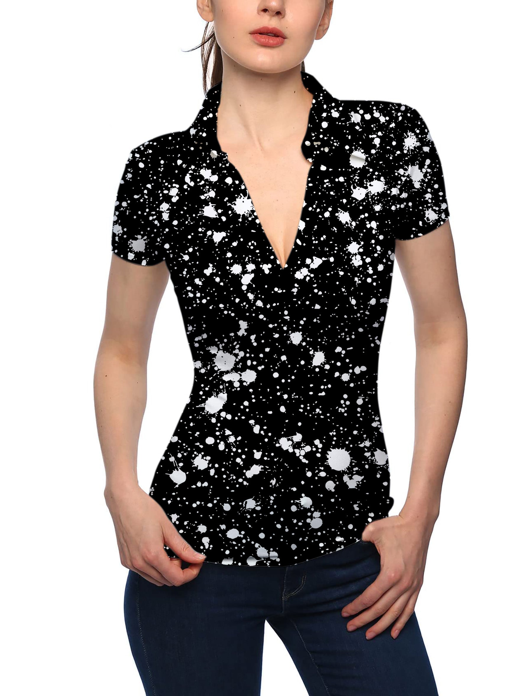 Women's ZEBRA SPLATTER V Neck Golf Polo