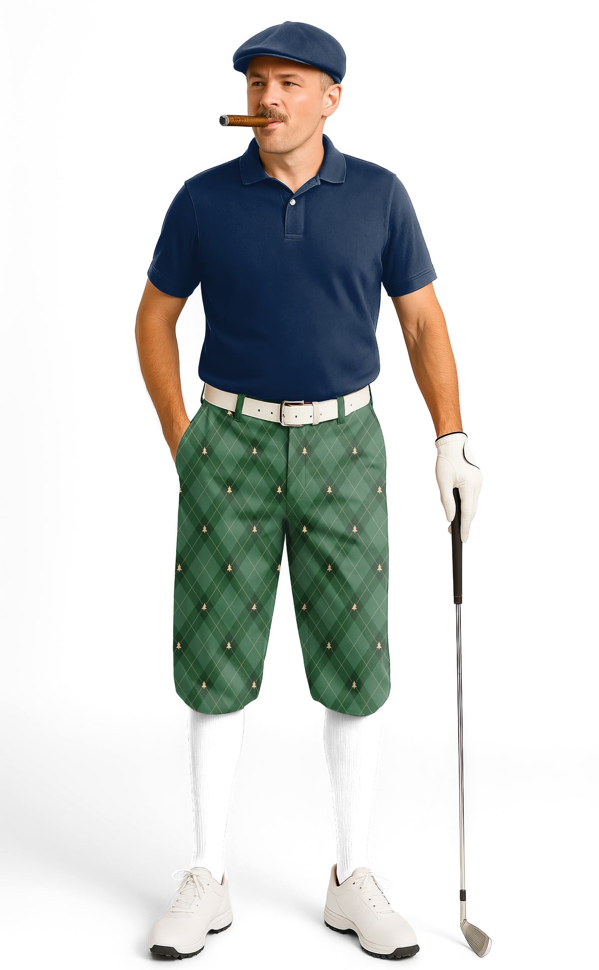 Green diamond-patterned Christmas tree Men's Golf Knickers Pants