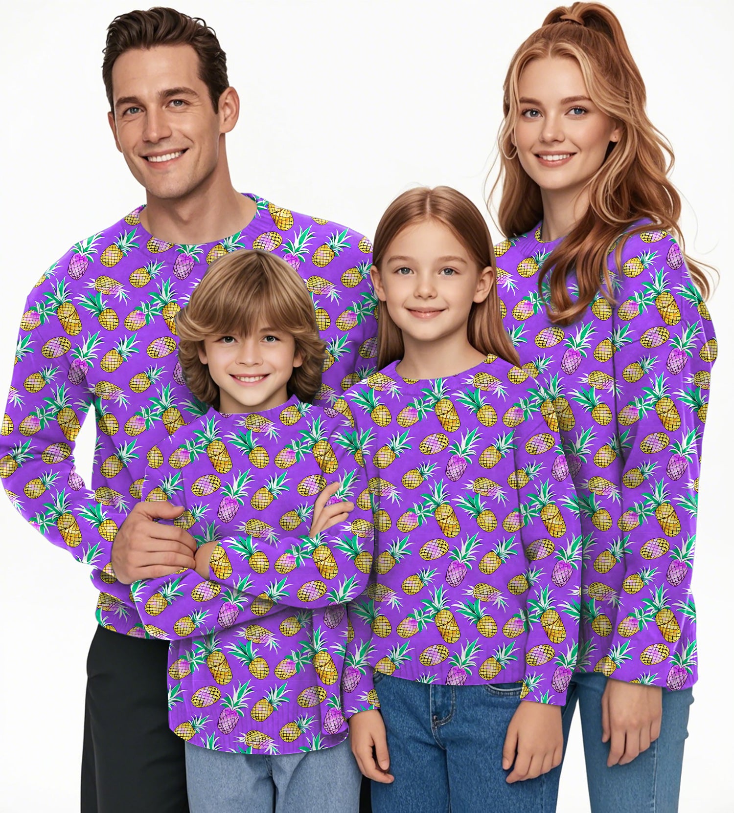 Purple Pineapple Crewneck Pullover Ugly Sweater Men Women boy girl family