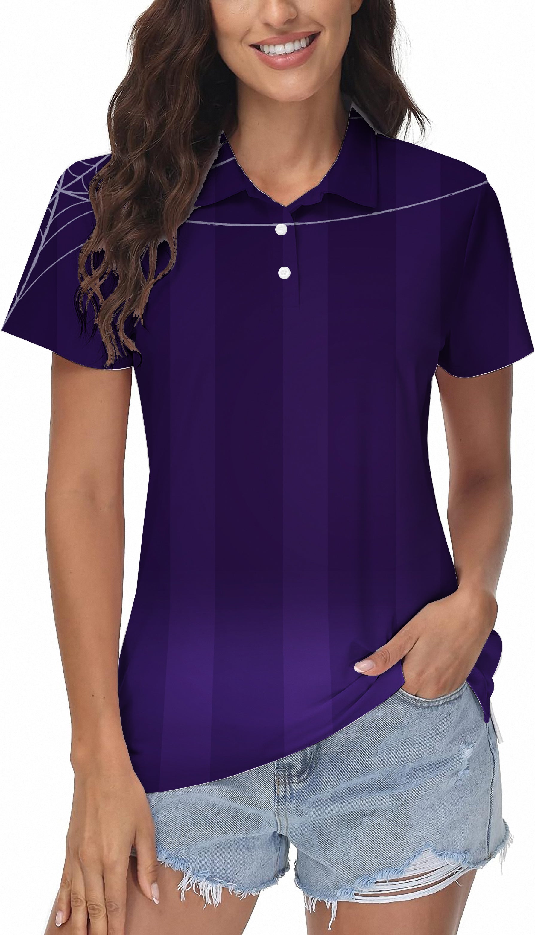 Halloween purple spiderweb Women's Golf Polo