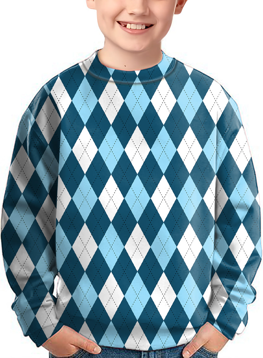 diamond moderate blue argyle pattern crewneck pullover for kids