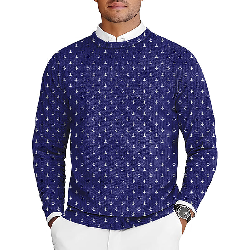 Royal Anchor Men's navy crewneck pullover sweater with white anchor pattern