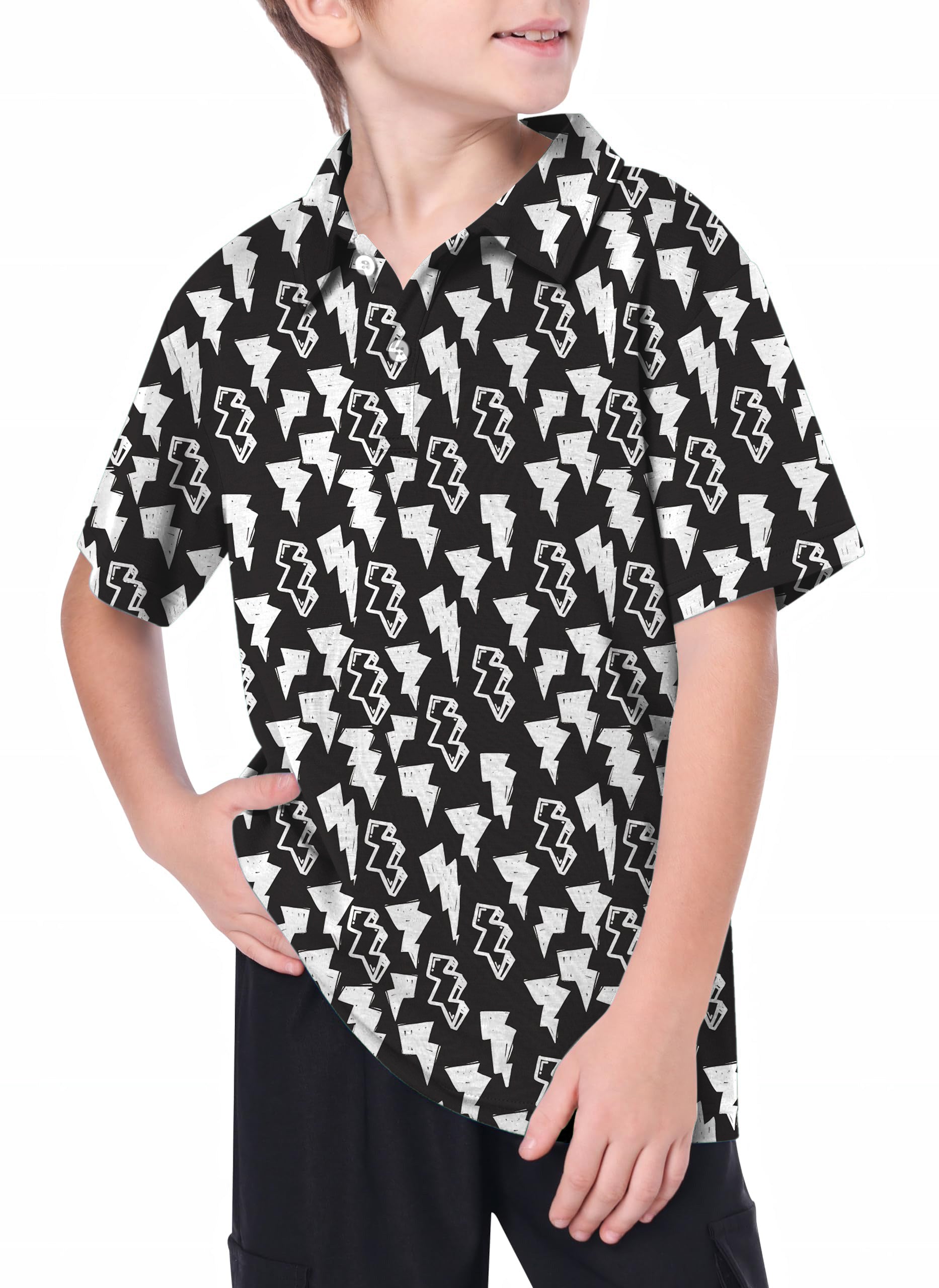 Youth Black and White Lighting Golf Polo