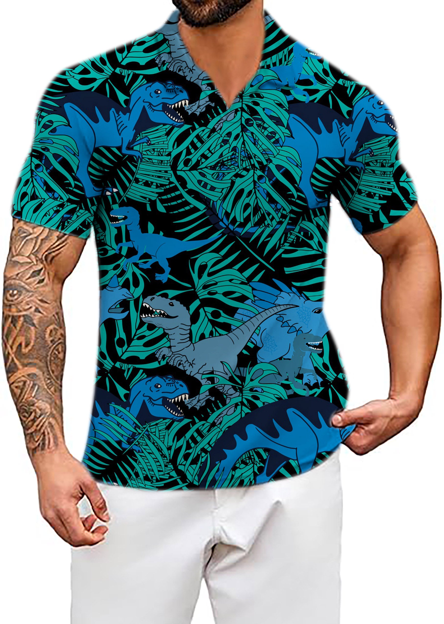 Men's T-Rex Jungle V Neck Golf Polo Shirts