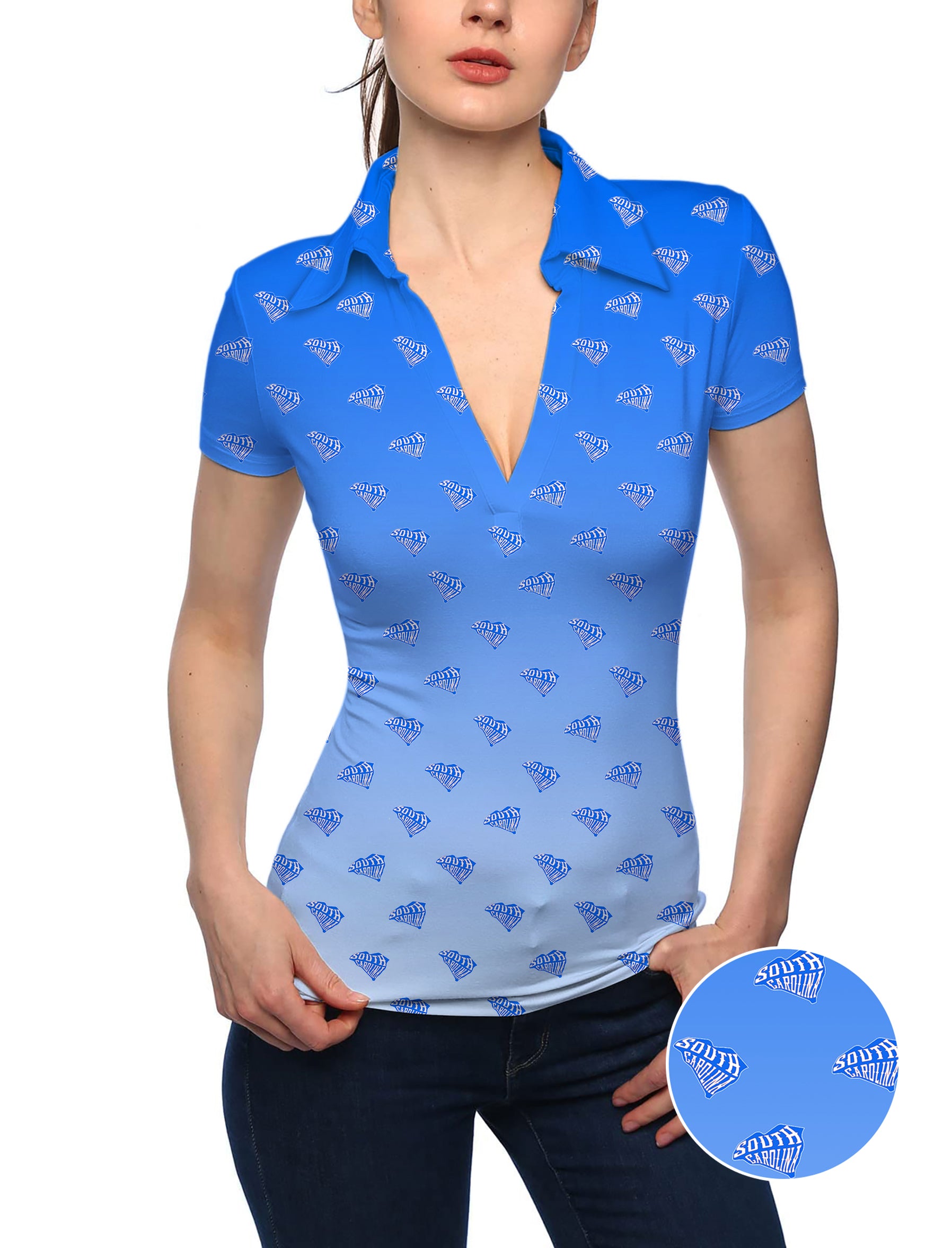 Women's Blue South Carolina V Neck Golf Polo