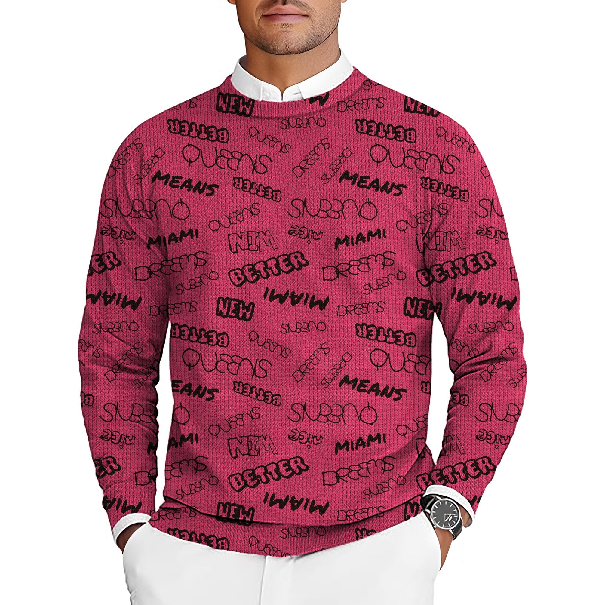 Miami men's golf crewneck pullover sweater with custom text design