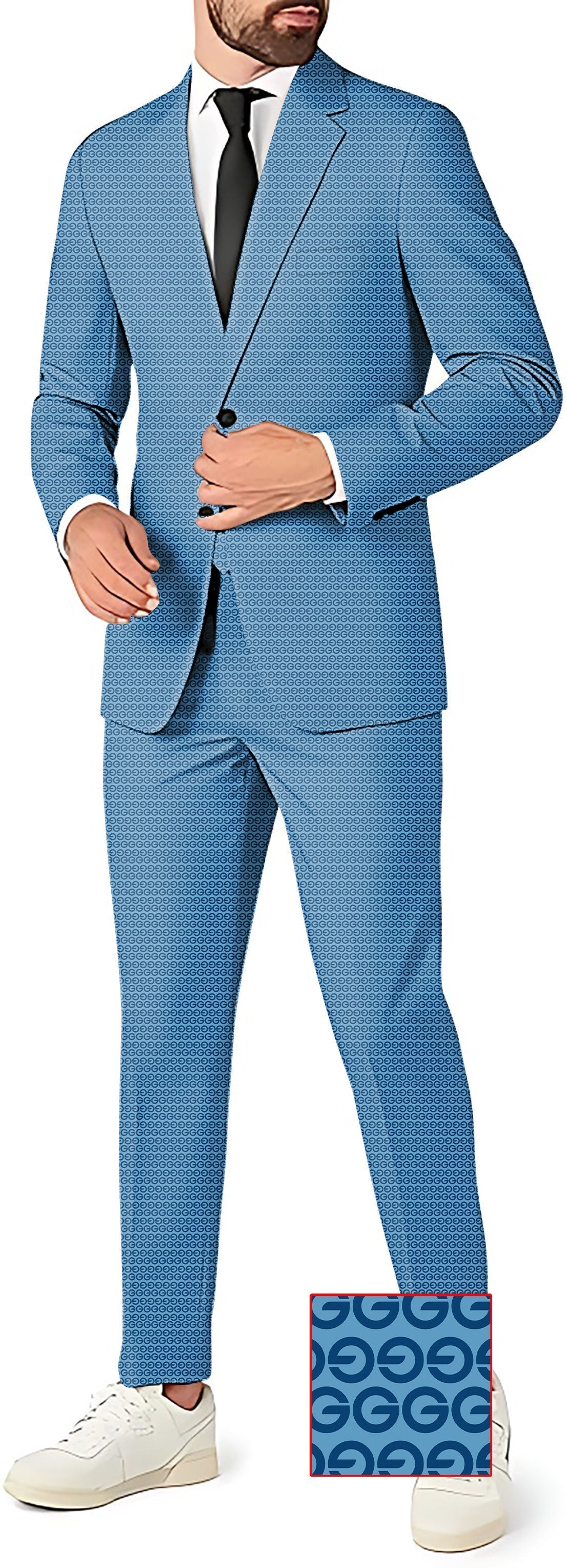 Blue G Men's Party Costume three-piece suit with blazer, pants, and vest in light blue for theme parties