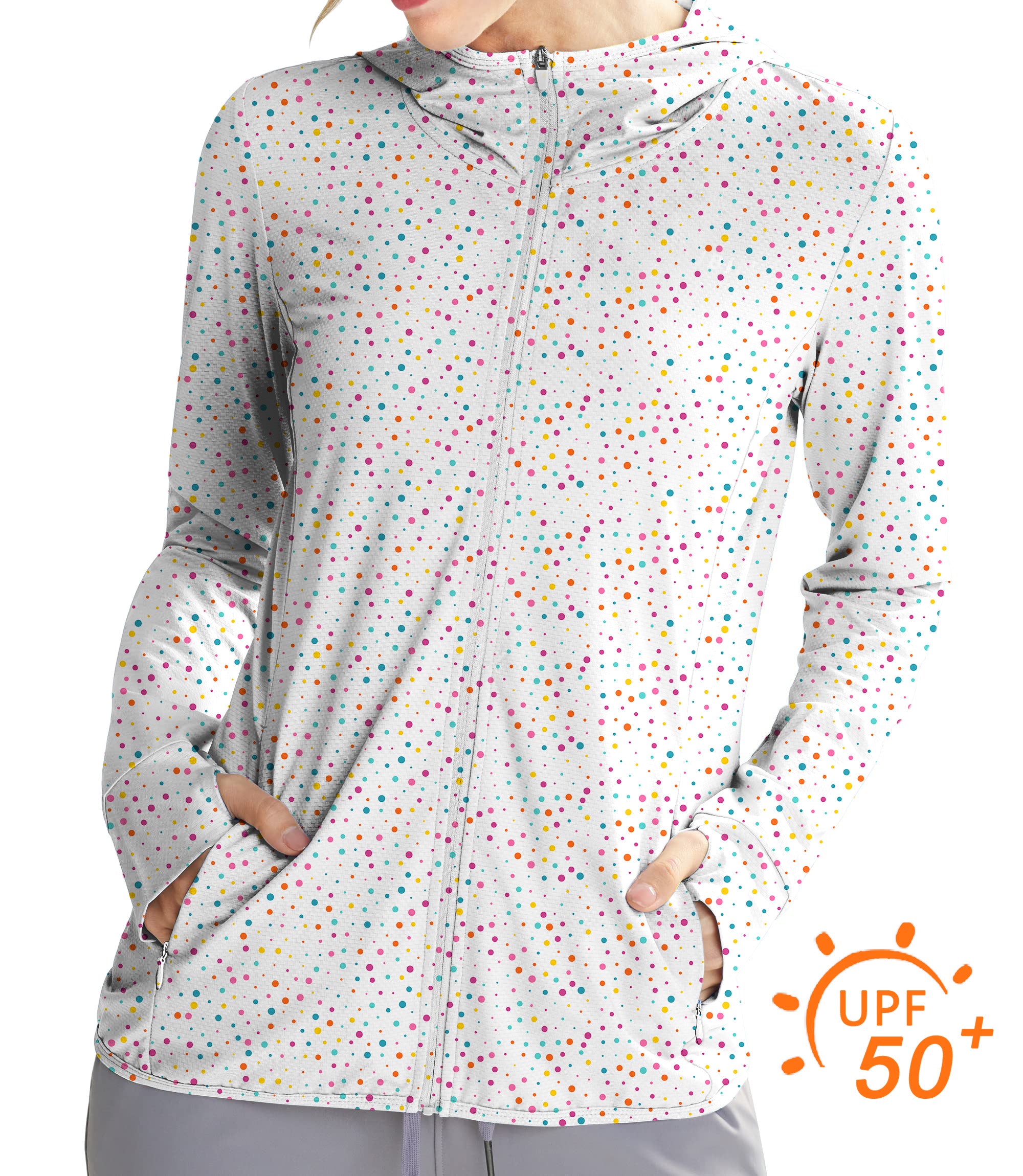 Women's Outdoor Colorful dots Golf Sun Protection Slim Fit zip hoodies