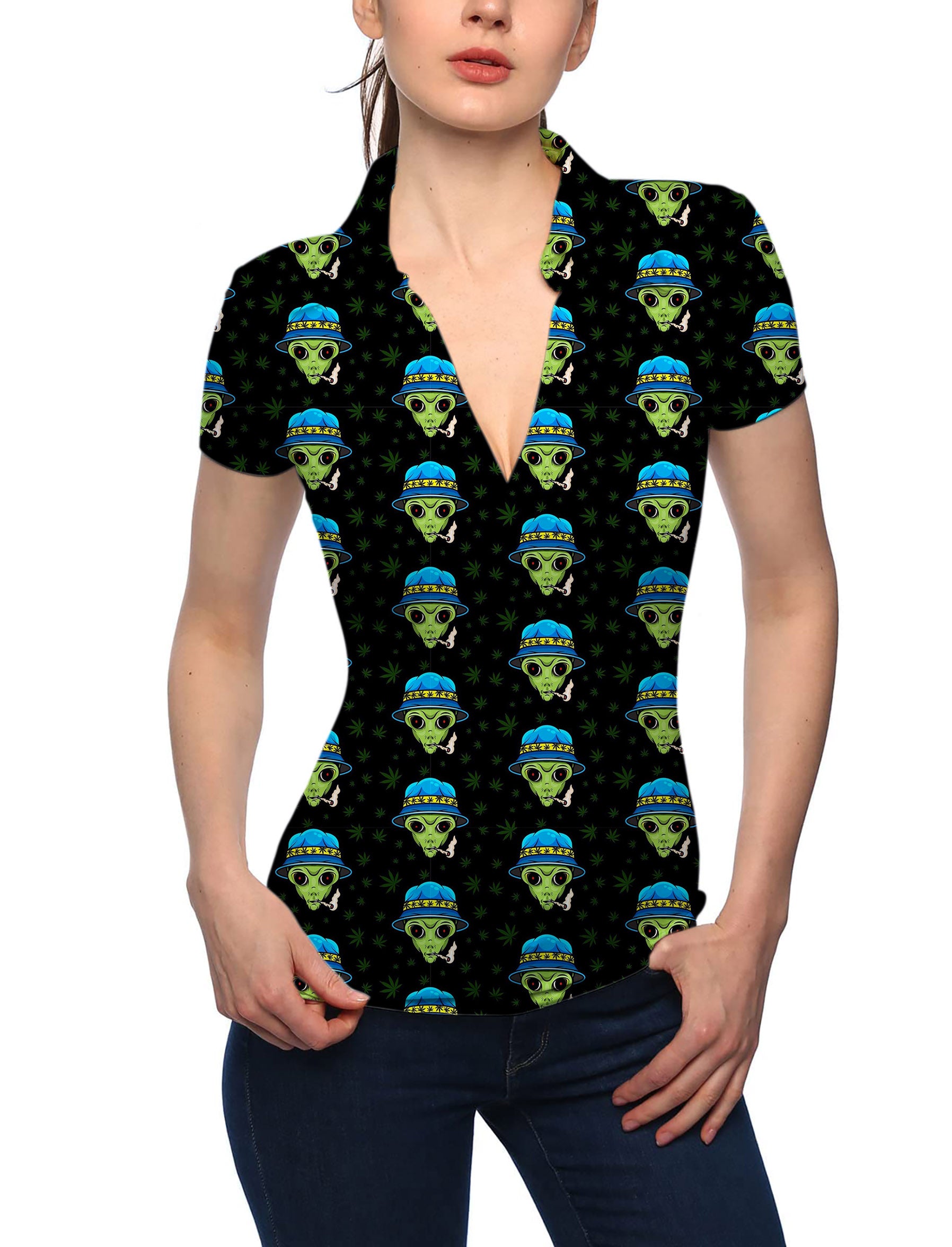 Women's Smokin' Galactic V Neck Golf Polo