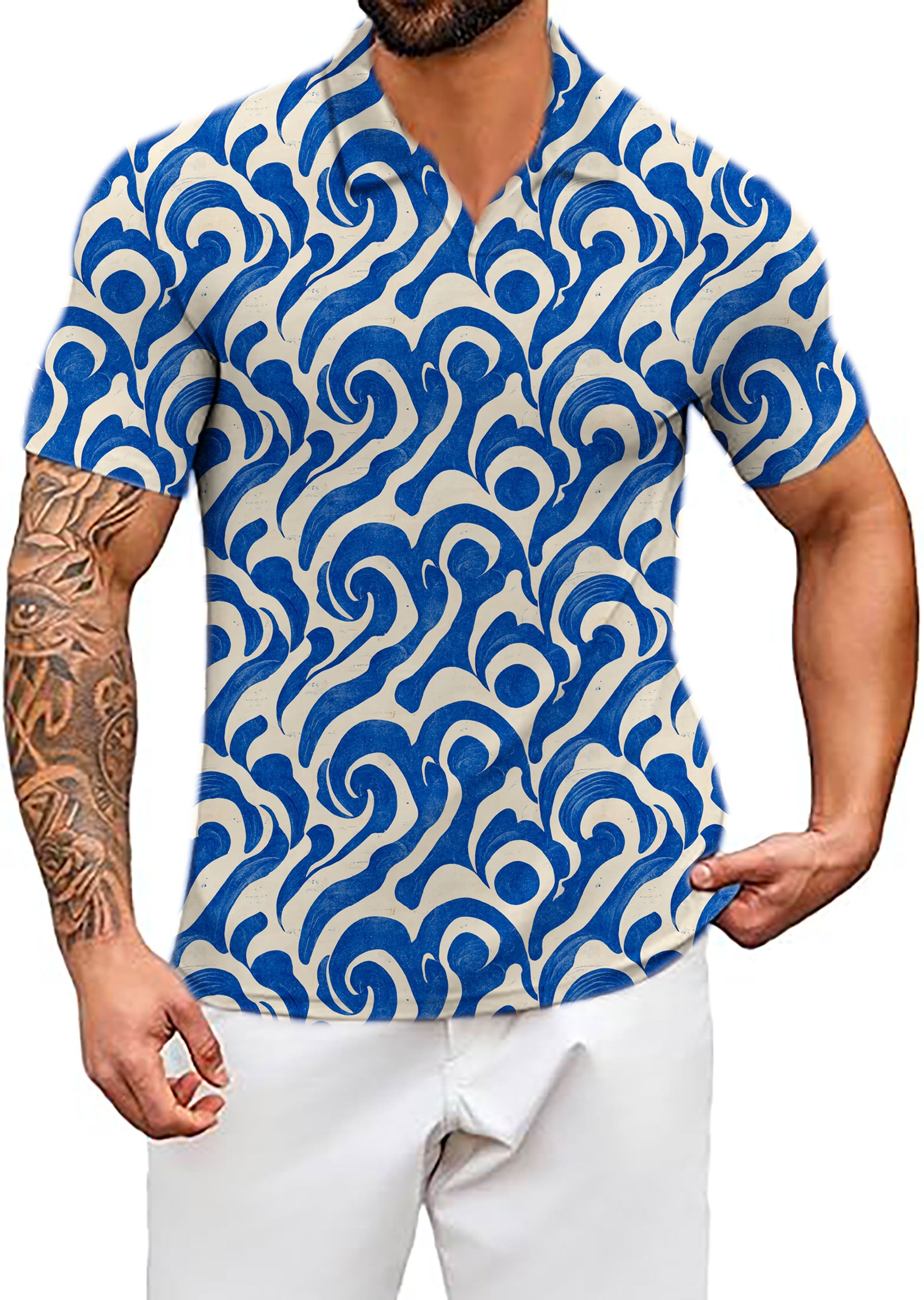 Men's Blue Harmony V Neck Golf Polo Shirts