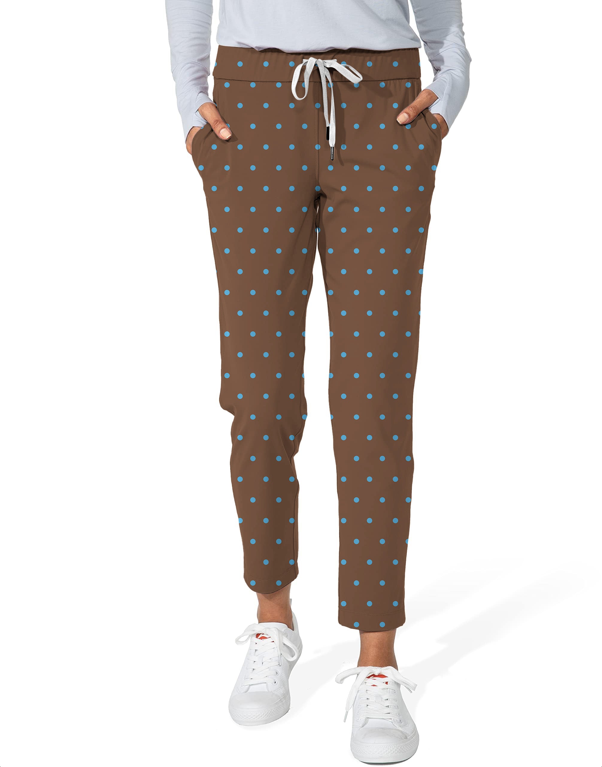 Brown Polka Dots Women's 7/8 Stretch Ankle Golf Pants