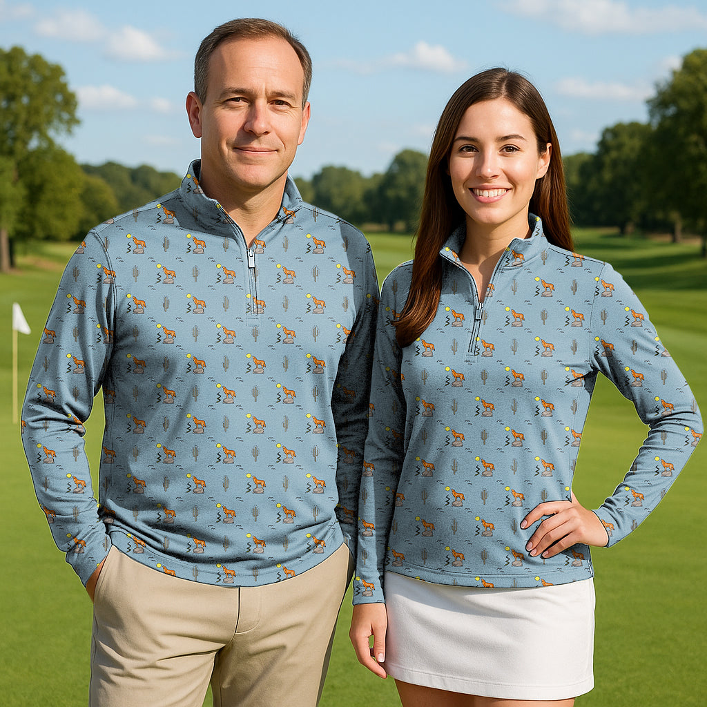 Clever Coyote Couple Golf Active 3/4 Zipper Top Long Sleeves