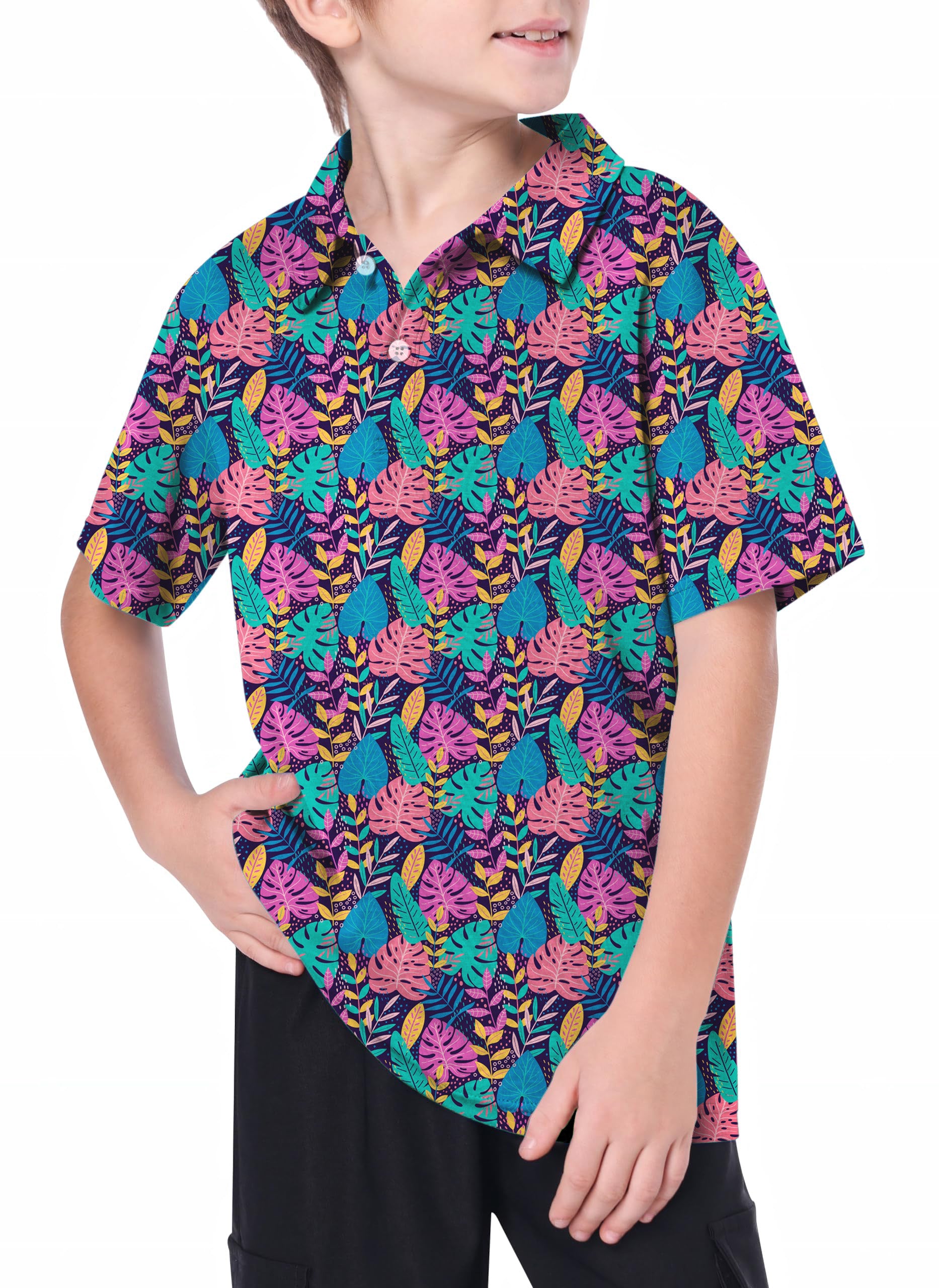 Youth Tropical palm leaf Golf Polo
