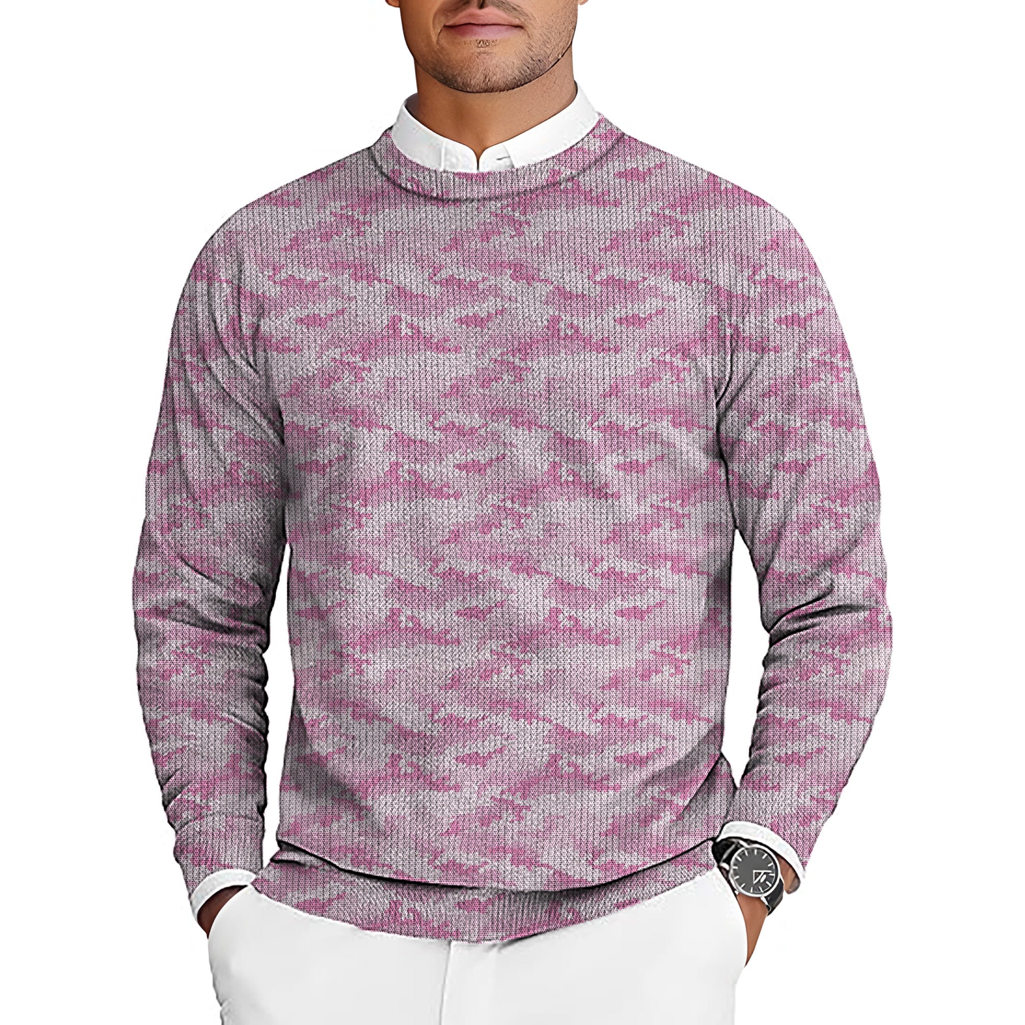 PINK HEX CAMO Men's Golf Crewneck Pullover Sweaters Ugly Sweater