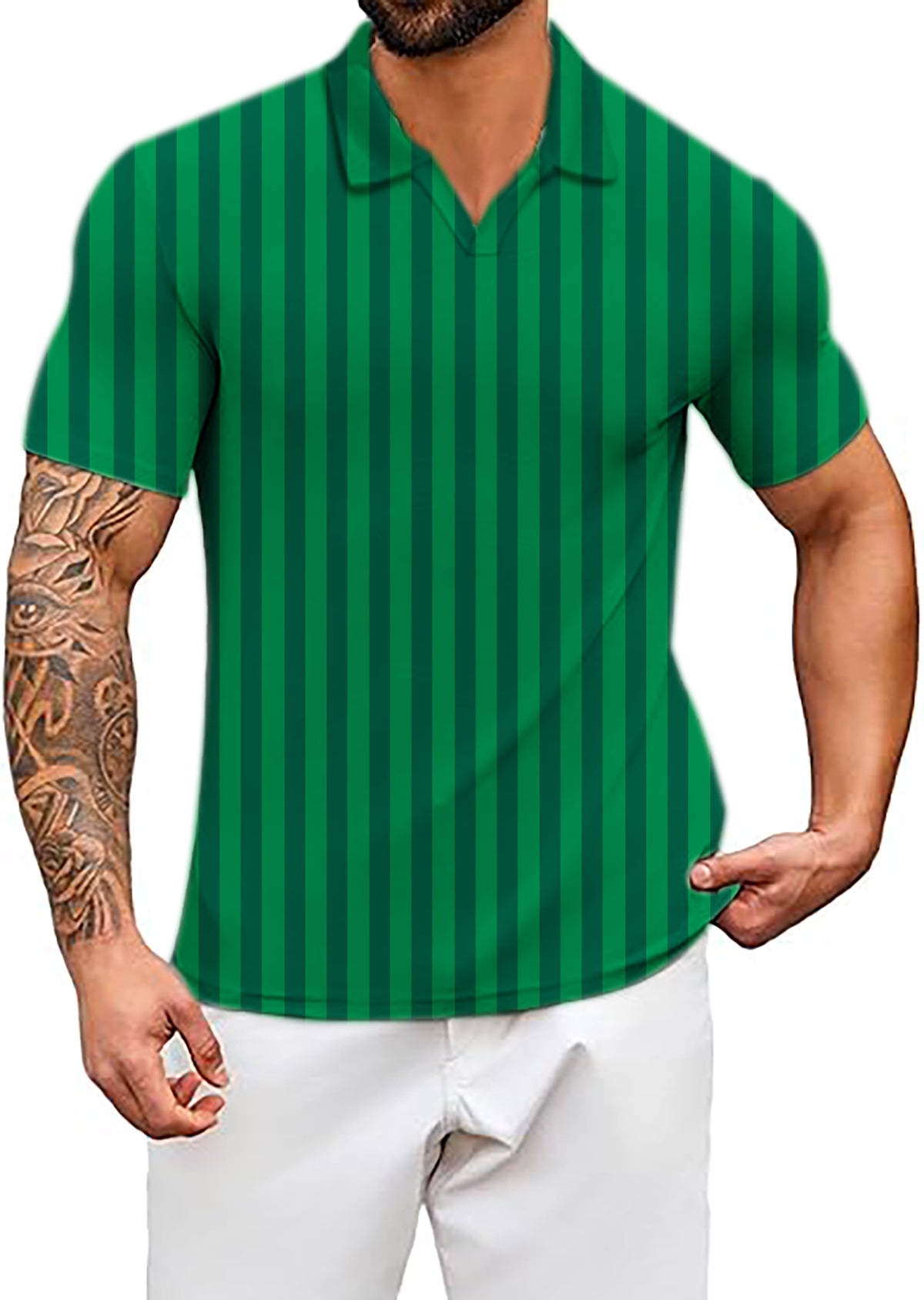 Men's Vertical stripes on a watermelon V Neck Golf Polo Shirts