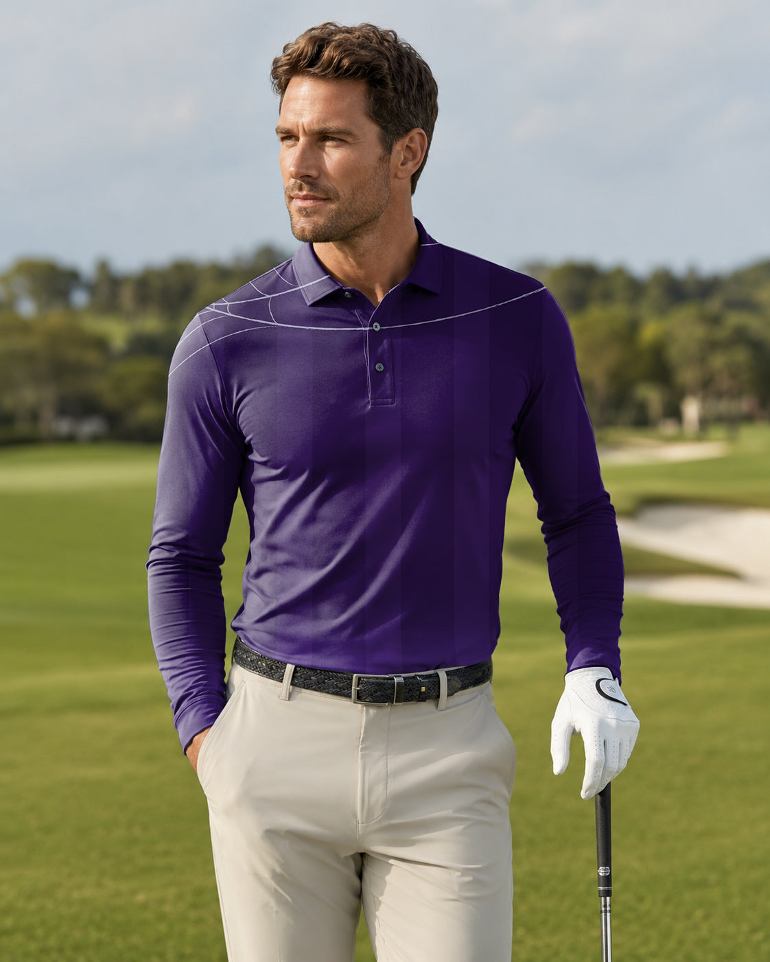 Men's Halloween purple spiderweb Long-sleeved Polo