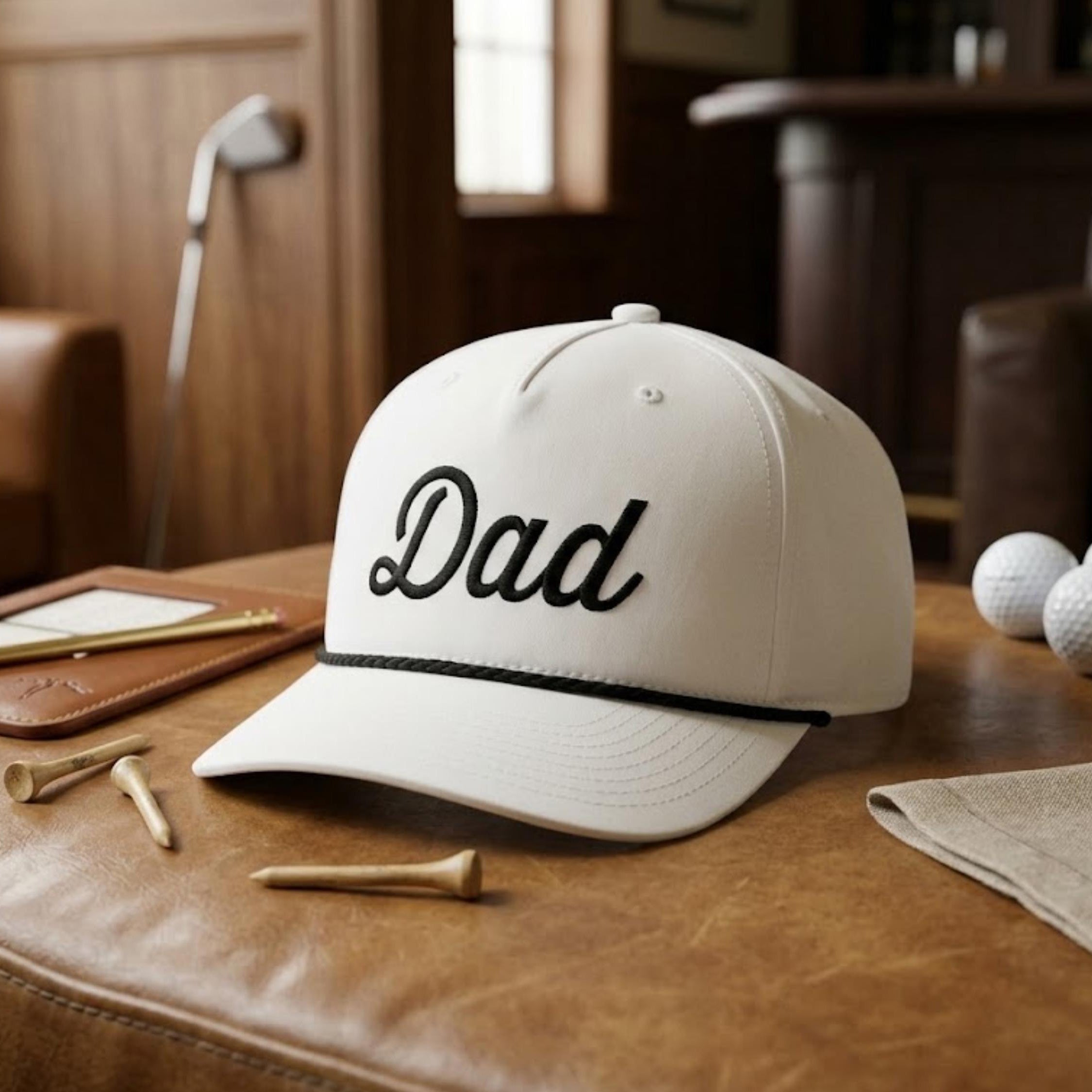 3D Embroidered Dad Golf White Rope Name Hats