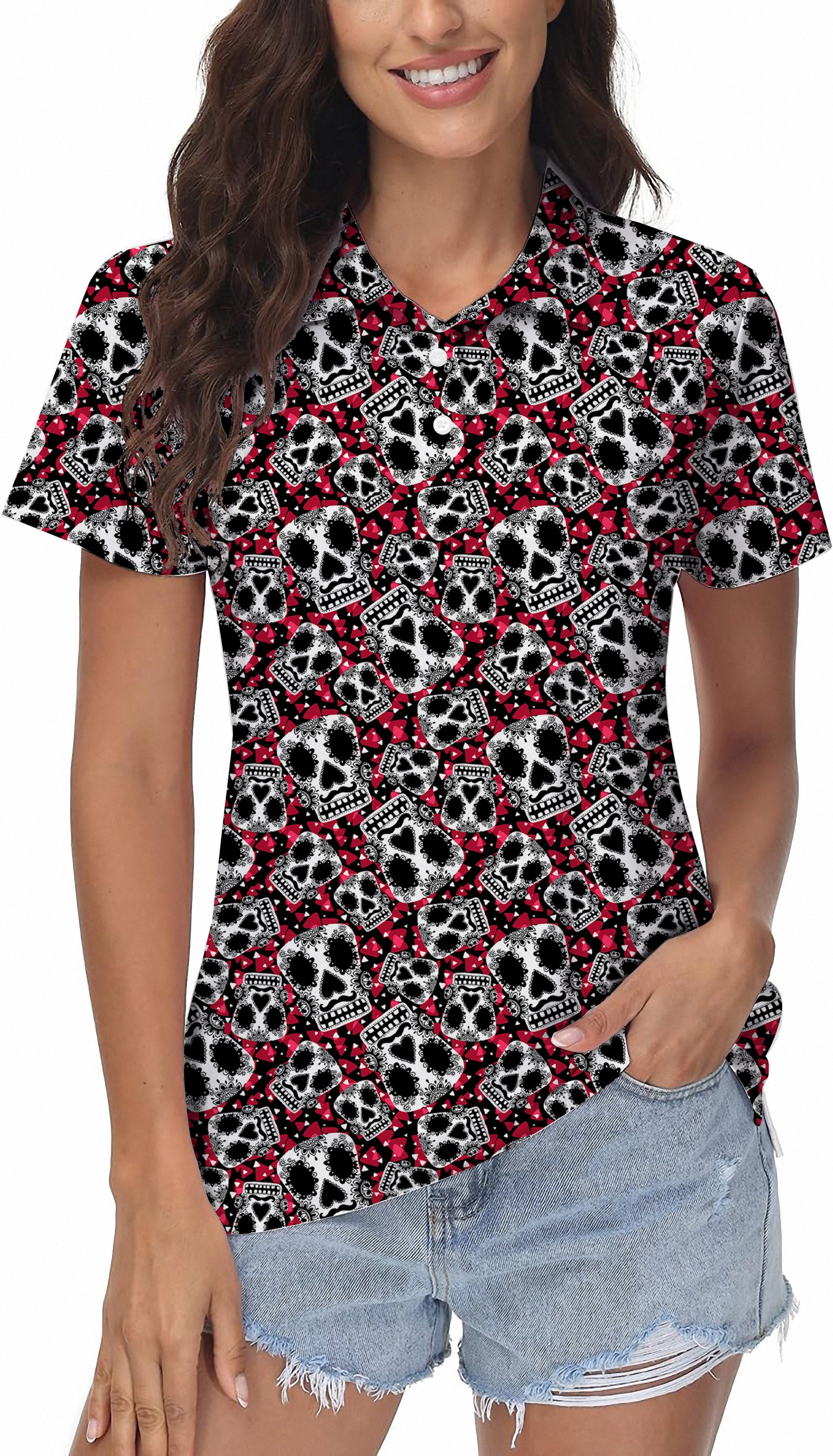Sugar Skull Pattern Women's Golf Polo