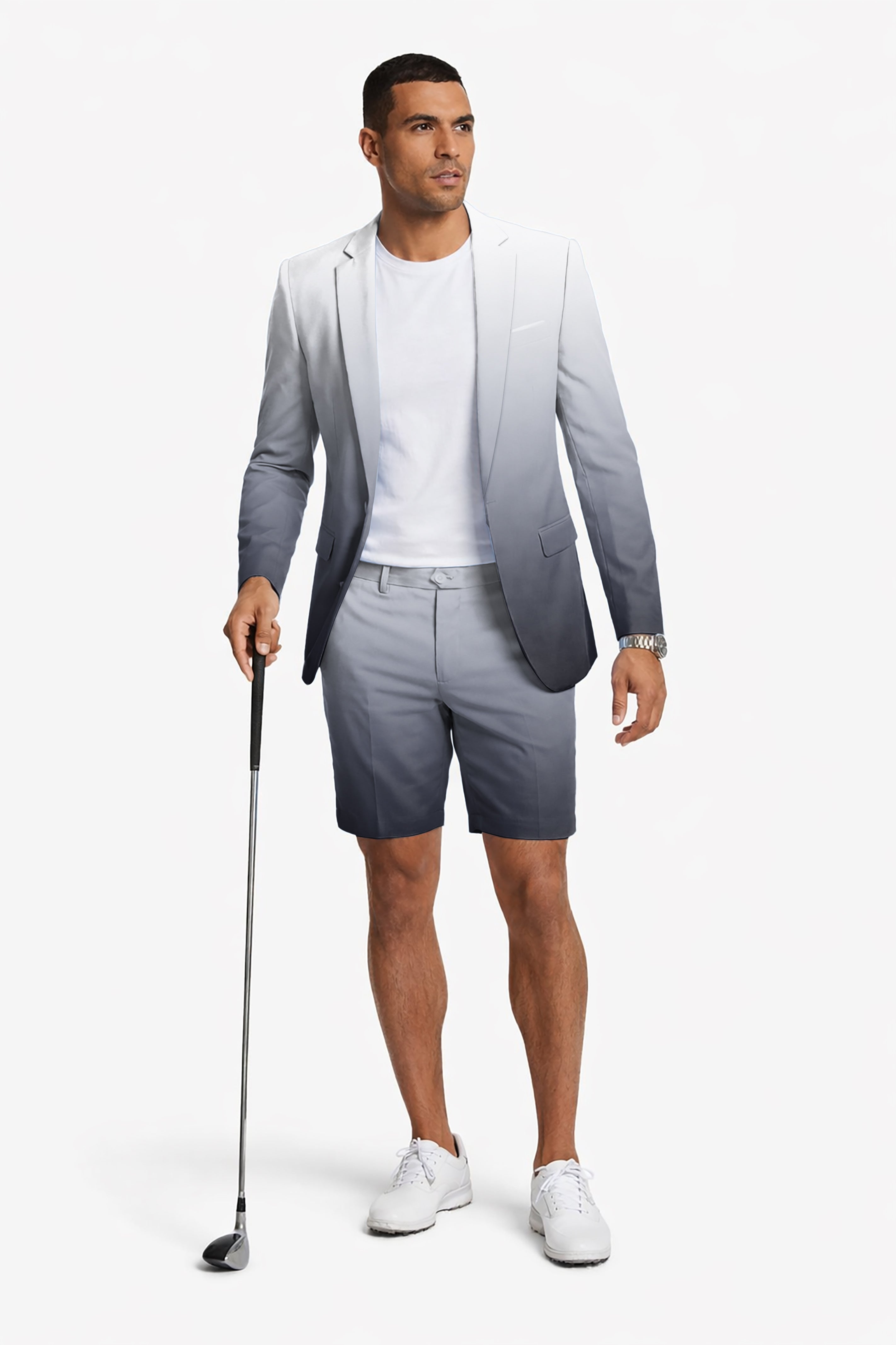 Black And White Gradient Men's Party Costumes-Theme Party 2pcs Suit set-Blazer Shorts