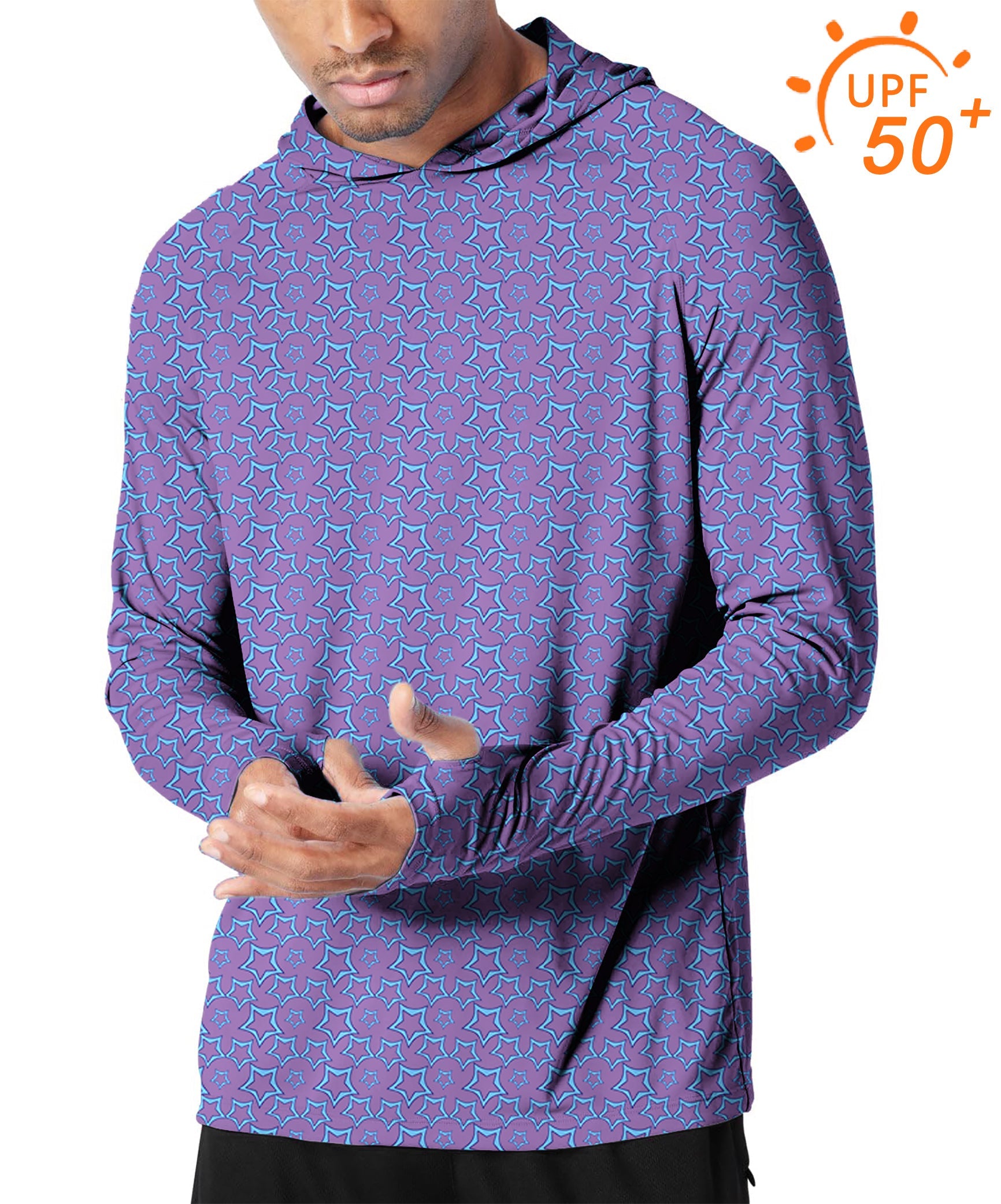Men's outdoor blue star slim fit golf hoodie with UPF 50+ sun protection