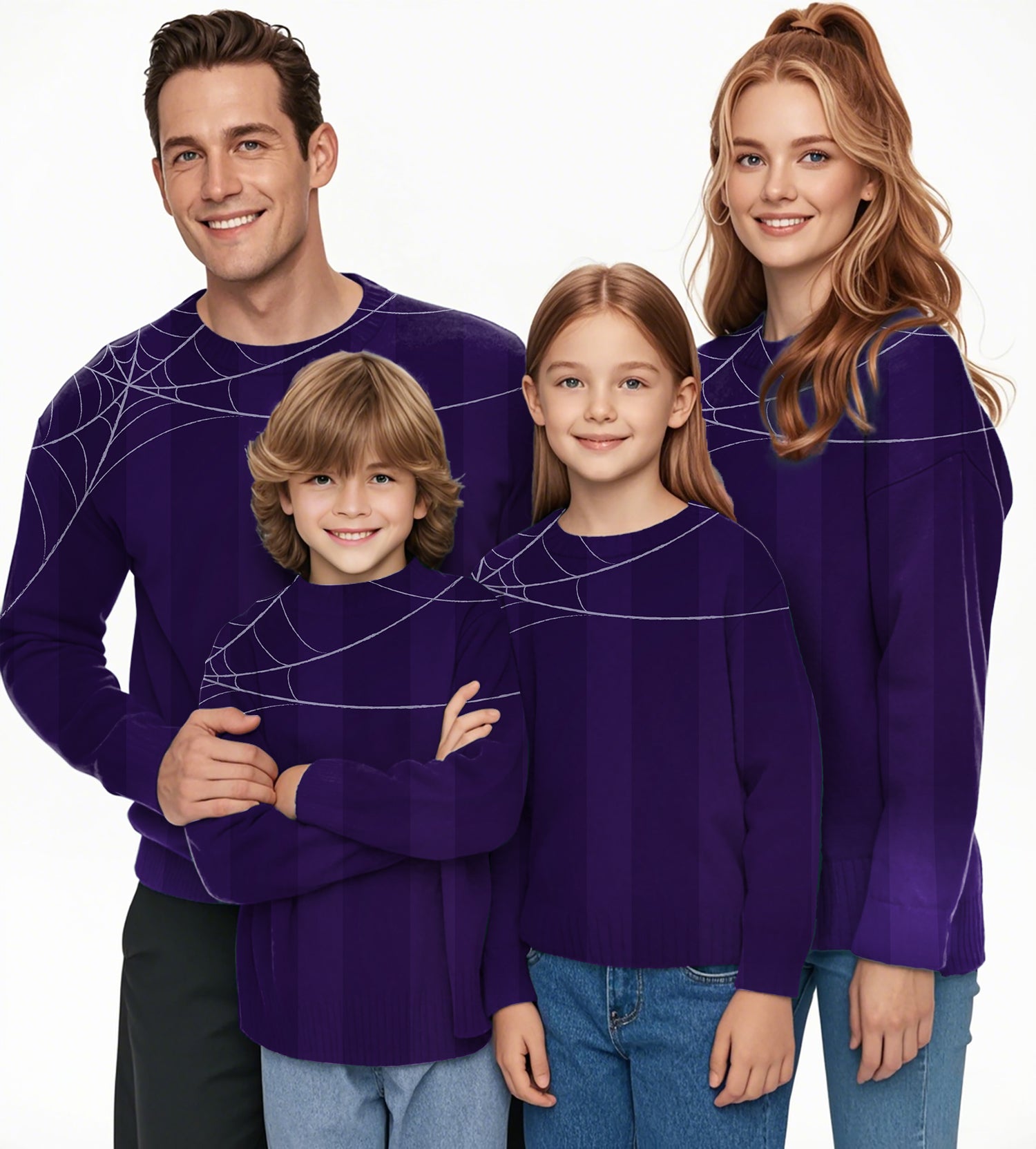 Halloween purple spiderweb Crewneck Pullover Ugly Sweater Men Women boy girl family