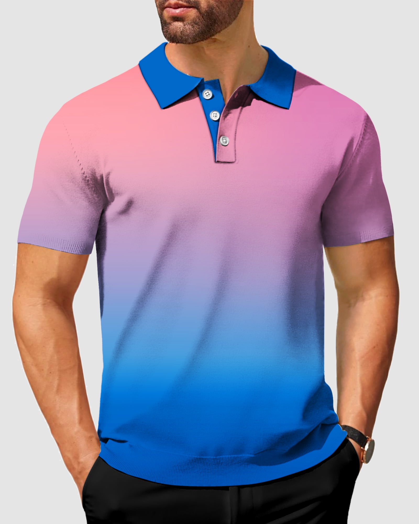 Men's Blue-Pink Gradient Polo