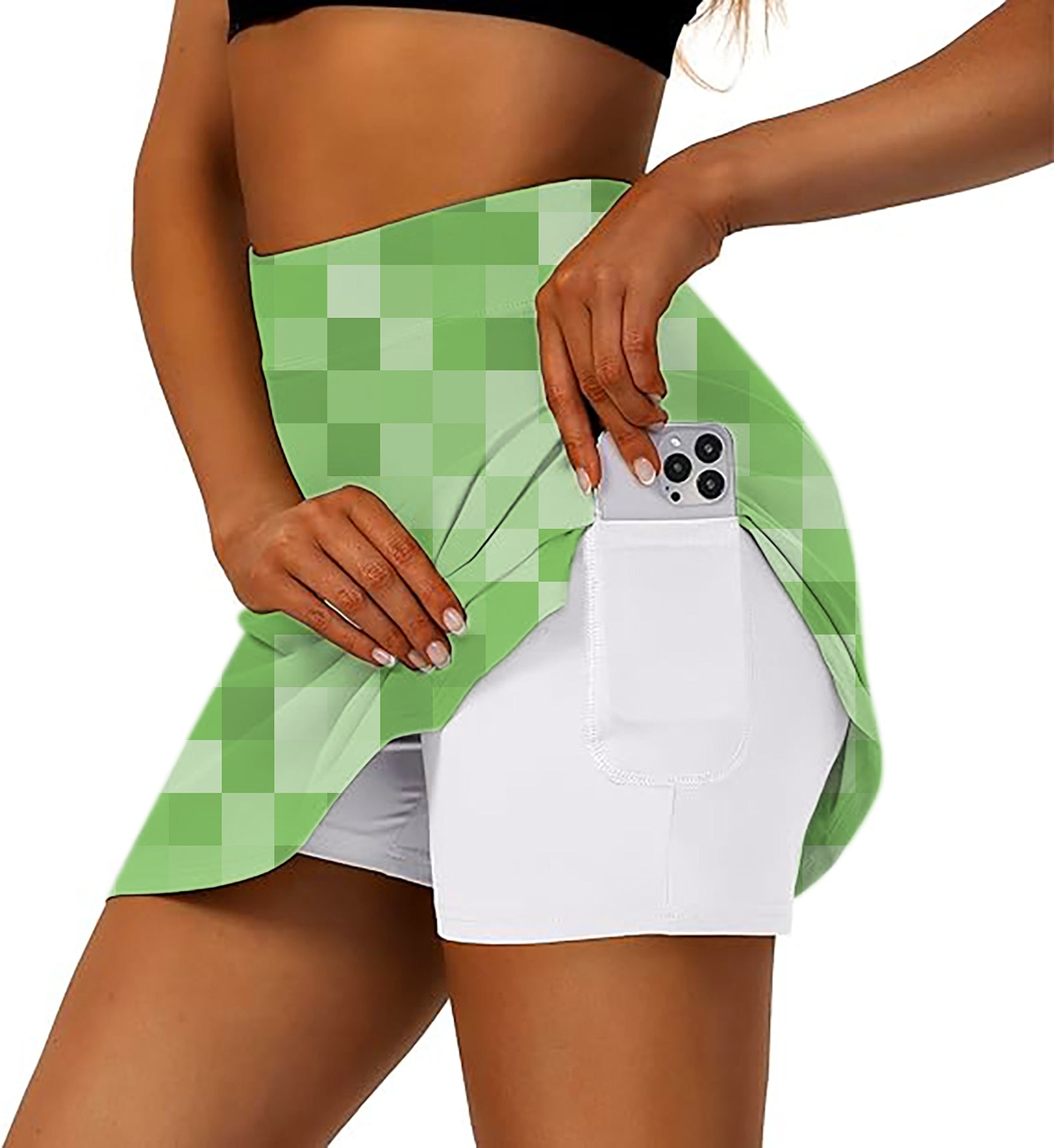 Light Green Pixel Big Women's Athletic Golf Skorts Flared Skirts