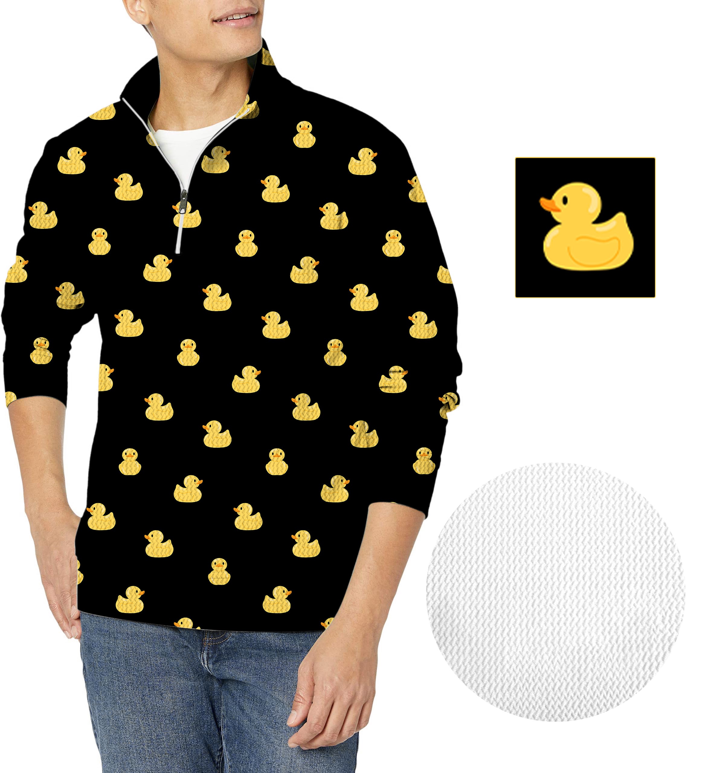 Yellow Rubber Duck Custom The Background Color Men's Golf Waffle Zipper Pullover