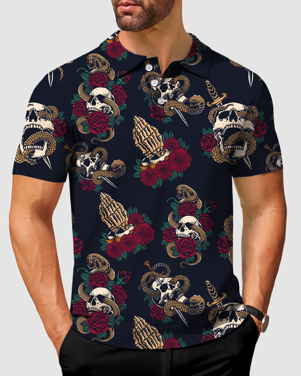 Men's Halloween Snake Skeleton Polo